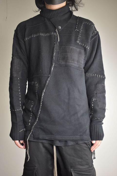 Cotton Cashmere Crust Patch Knit Pullover "Black" / コットンカシミヤクラストパッチニットプルオーバー"ブラック"