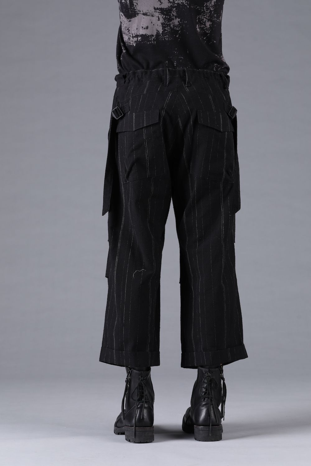 Faded Random Stripe Wide Cropped Pants"Black" / フェードランダムストライプワイドクロップドパンツ"ブラック"