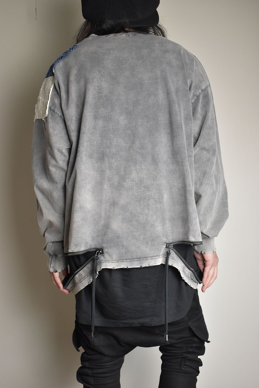 Damage Patch Open High Gauge Long Sleeve Tee"Charcoal" ダメージパッチジップオープンハイゲージロングスリーブTシャツ"チャコール"