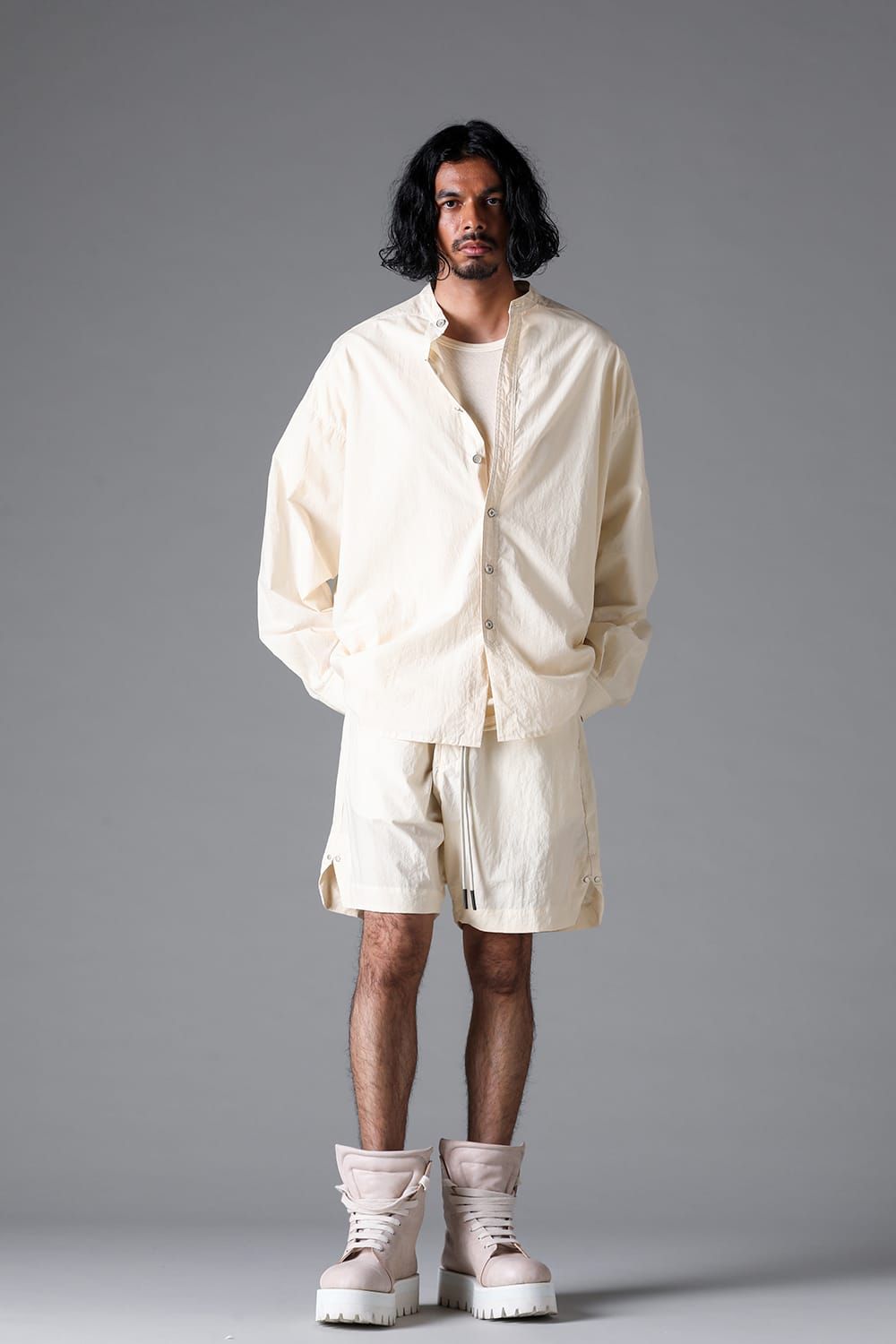 《2026SS先行予約》Stand Collar Shirts "Black / Cream /Soil" / スタンドカラーシャツ"ブラック/クリーム/ソイル"