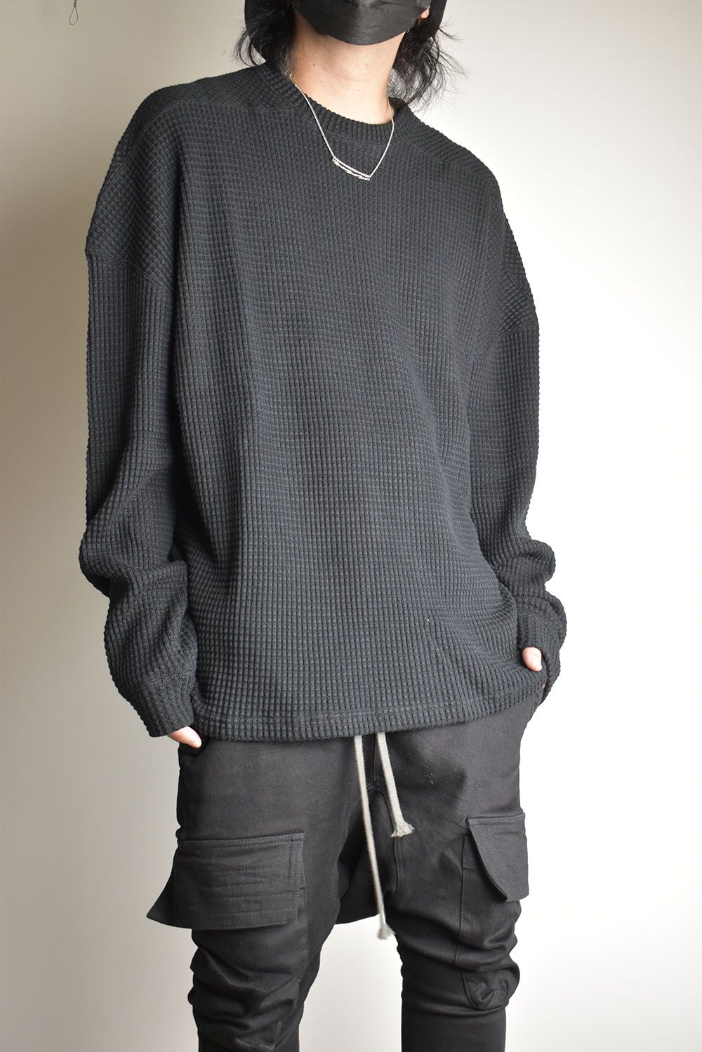 Heavy Waffle Over Size Top"Black" / ヘビーワッフルオーバーサイズトップ"ブラック"