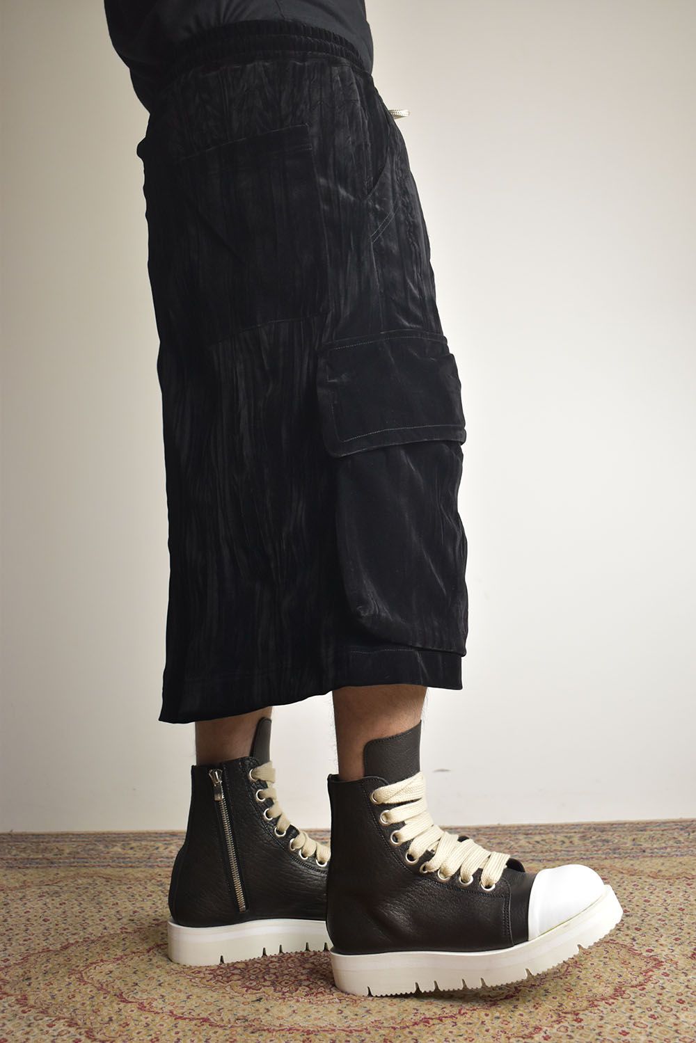 Washer Velour Wrap Skirt Pants"Black" / ワッシャーベロアラップスカートパンツ"ブラック"