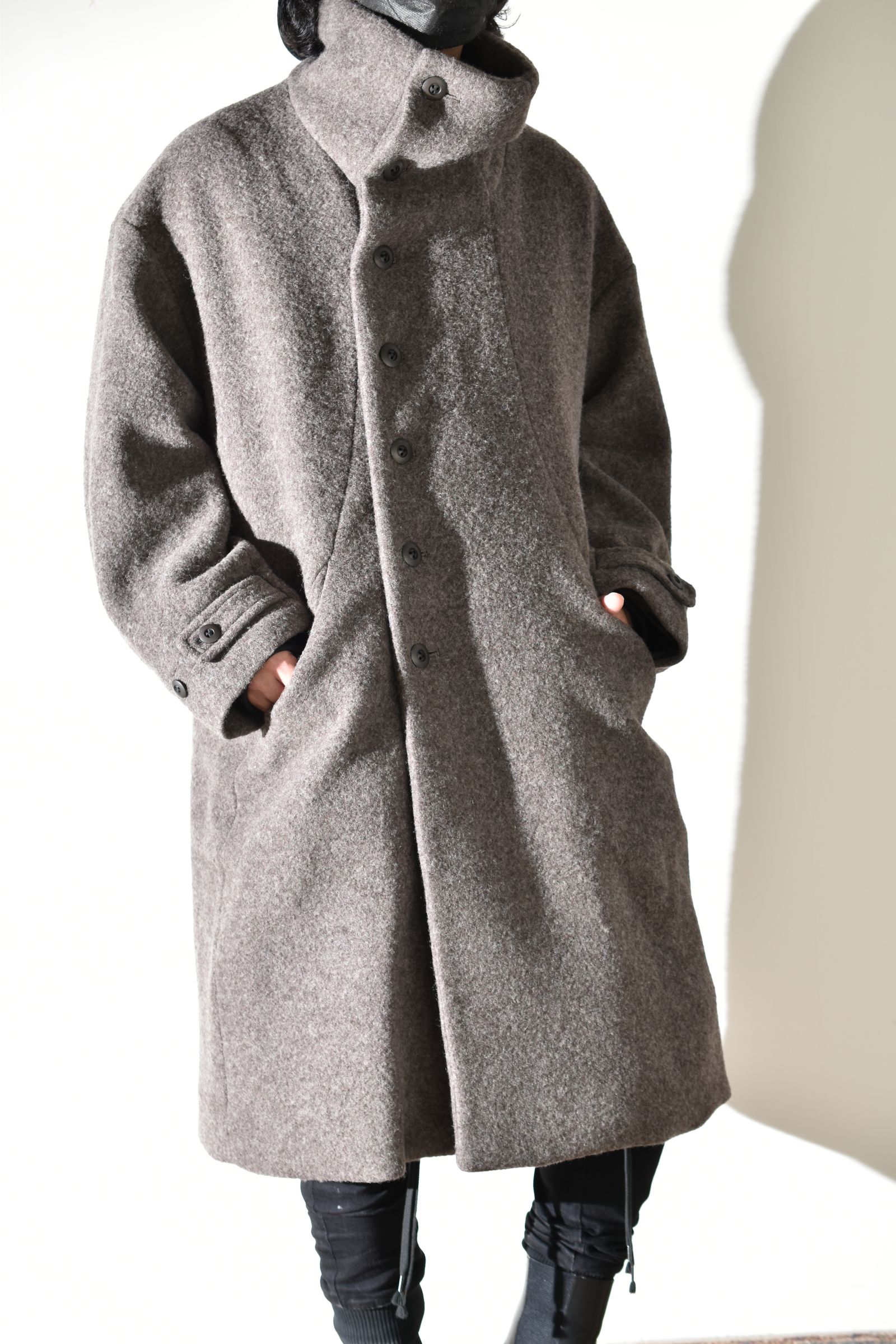 Wool Pile High Neck Coat "GreyBeige" / ウールパイルハイネックコート"グレーベージュ"