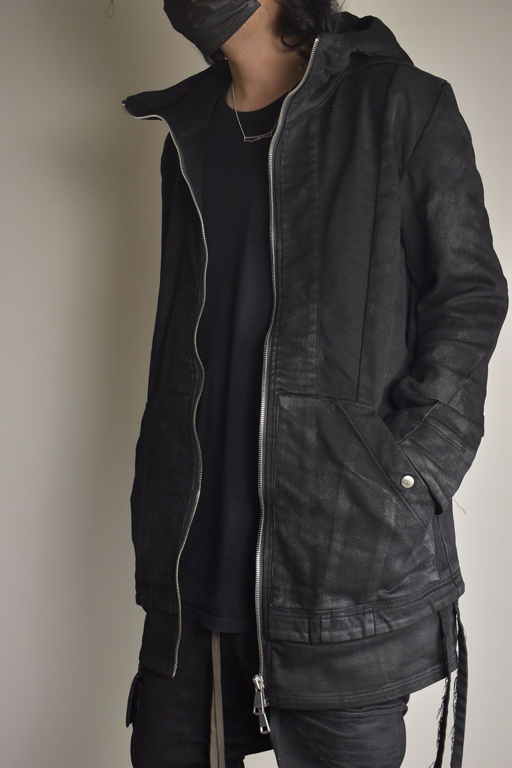 Coated Bonding Hoodie Denim Blouson"Black" / コーディングボンディングフーデッドデニムブルゾン"ブラック"