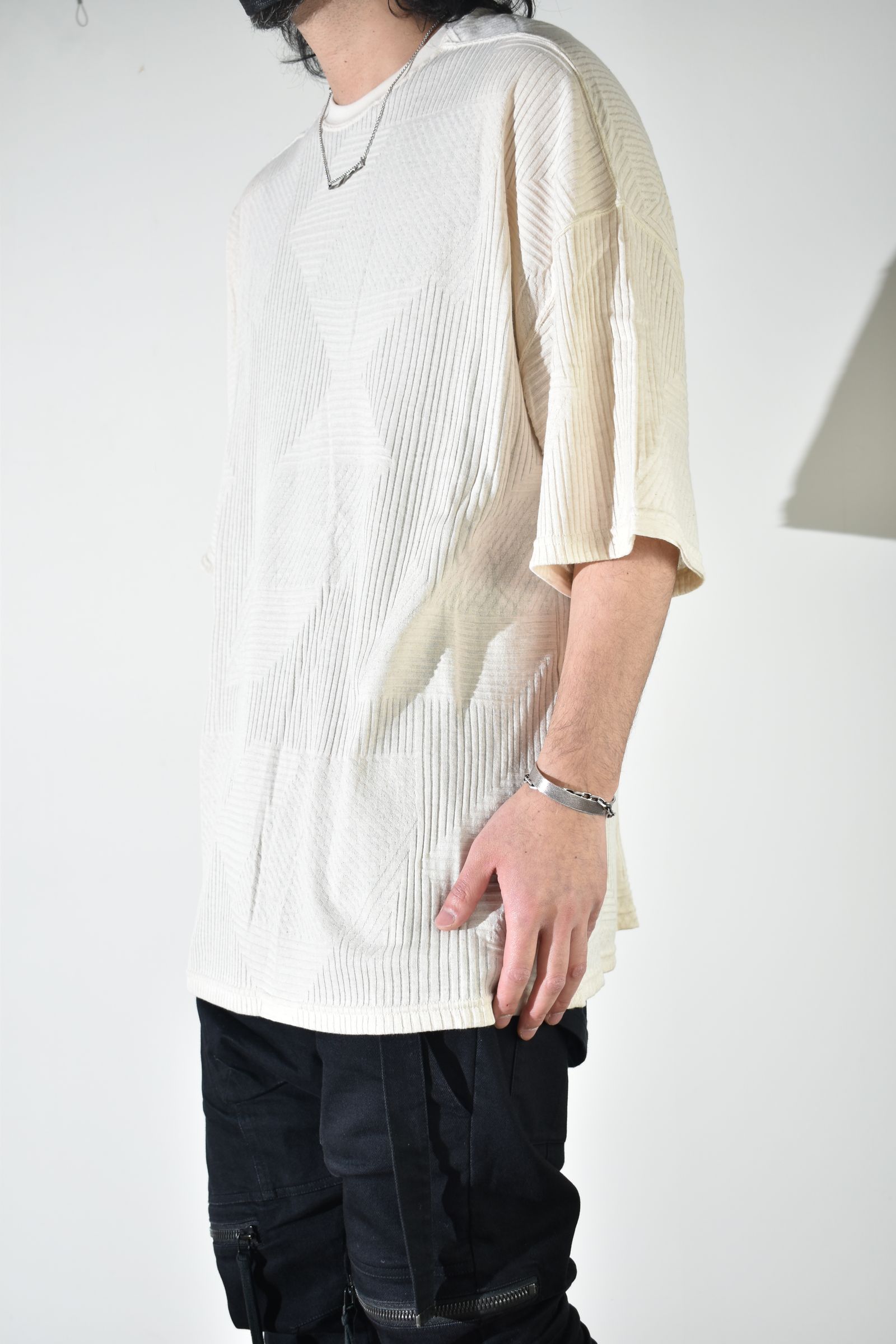 Deformed Stripe Pattern Jumbo Tee "Cream" /ディフォルメドストライプパターンジャンボTee"クリーム"