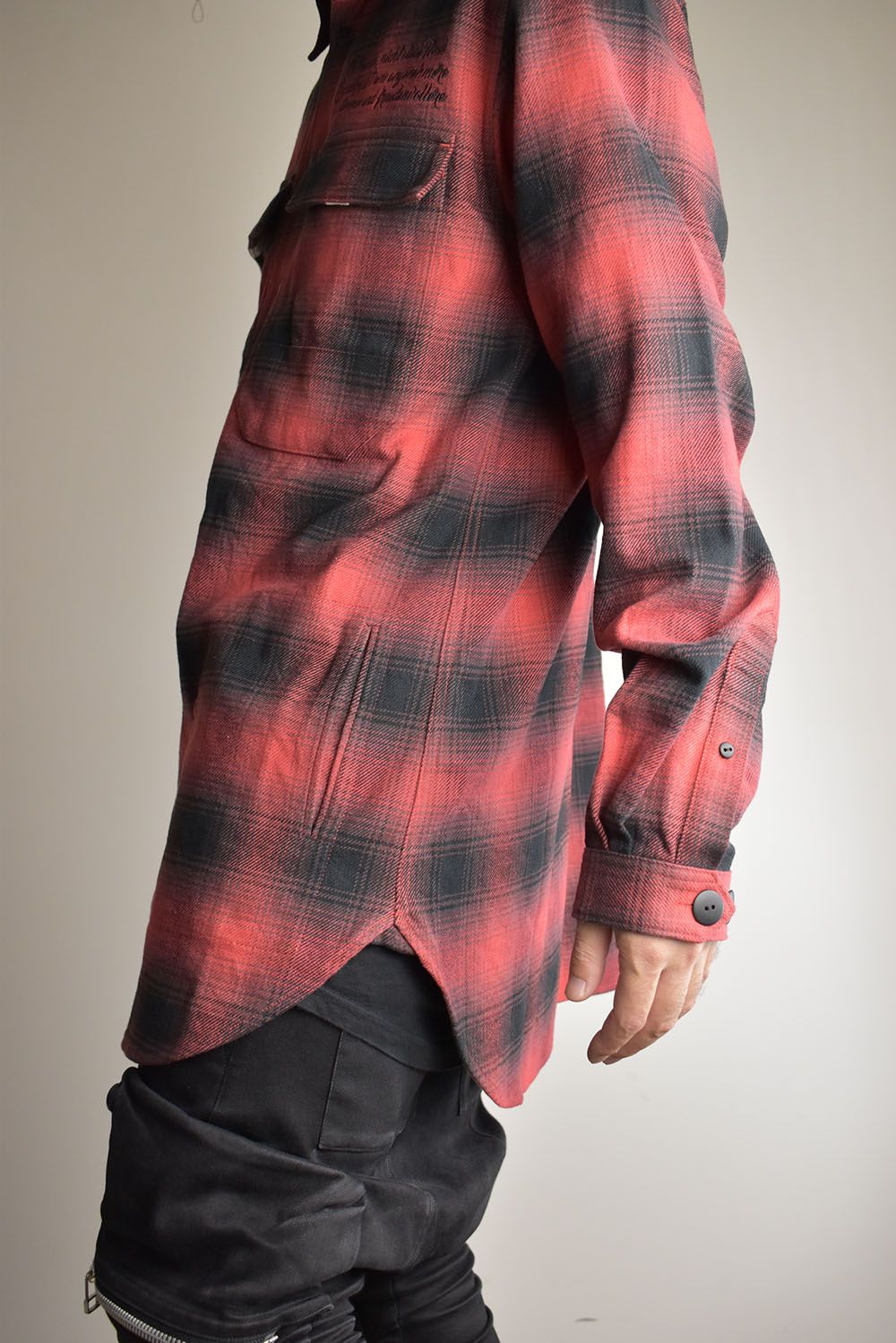 Ombre Check Long Shirts Jacket"Red Check" / オンブレチェックロングシャツジャケット"レッドチェック"