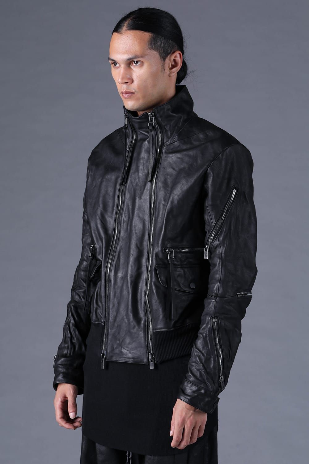 《2027SS先行予約分》Horse Leather Double-Zip Bomber Jacket"Black" / ホースレザーダブルジップボンバージャケット "ブラック"