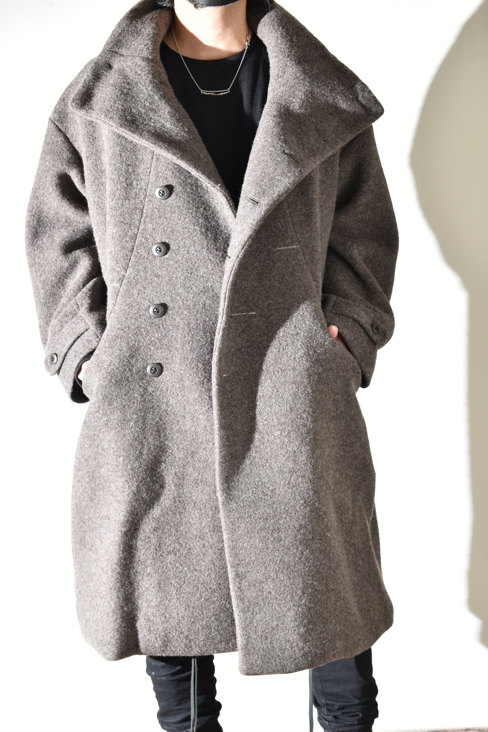 Wool Pile High Neck Coat "GreyBeige" / ウールパイルハイネックコート"グレーベージュ"