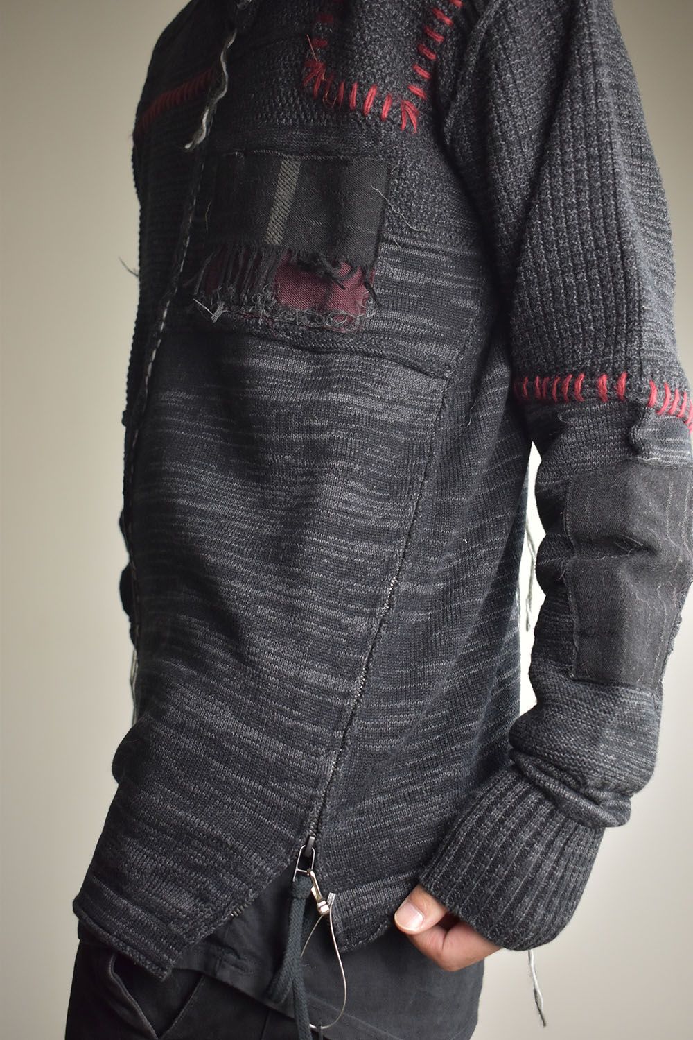 Cotton Cashmere Crust Patch Knit Pullover "Charcoal" / コットンカシミヤクラストパッチニットプルオーバー"チャコール"