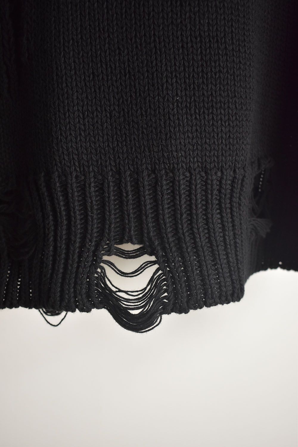 Cotton 3GG Damaged Knit Pullover"Black" / コットン 3GG ダメージニットプルオーバー"ブラック"