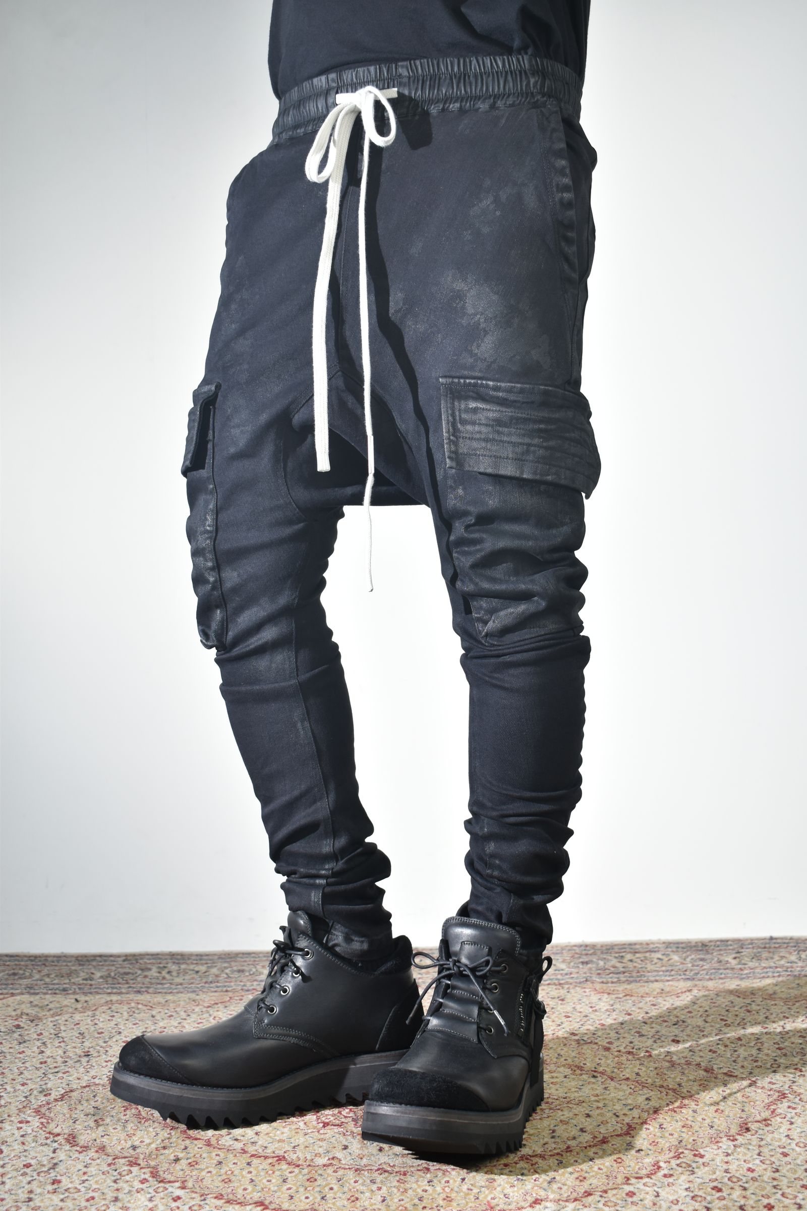 Coating Cargo Saroel Skinny"Black" / コーティングサルエルカーゴスキニー"ブラック"