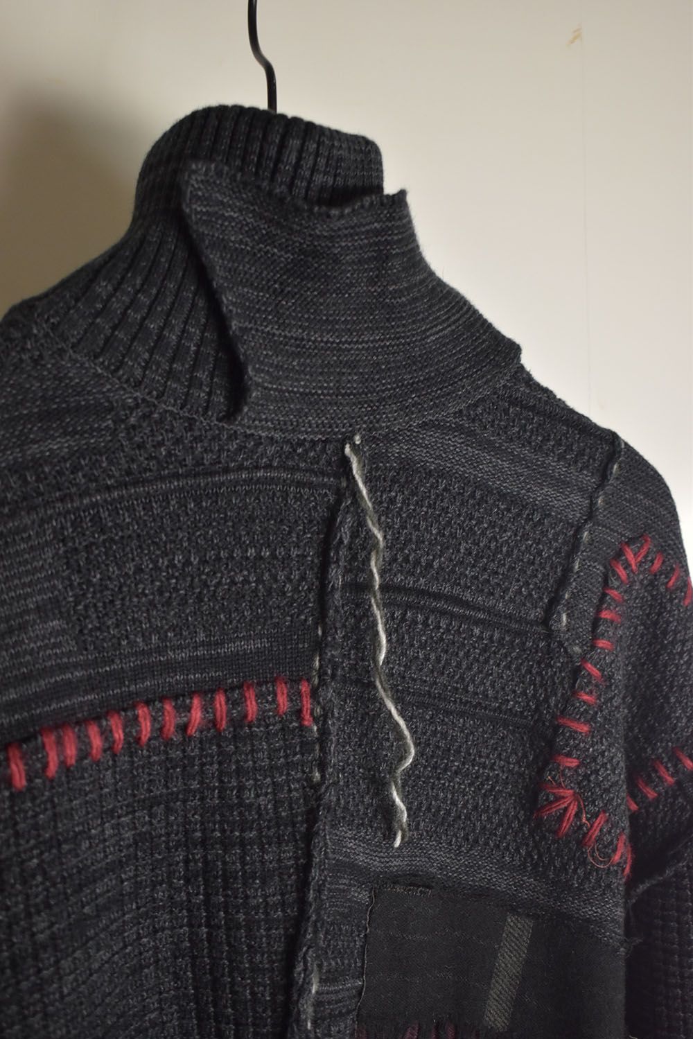 Cotton Cashmere Crust Patch Knit Pullover "Charcoal" / コットンカシミヤクラストパッチニットプルオーバー"チャコール"