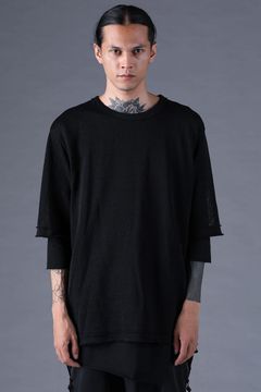 《2027SS先行予約分》Japanese Paper Cotton Knit Layered T-Shirt "Black" / 和紙コットンニットレイヤードTee "ブラック"