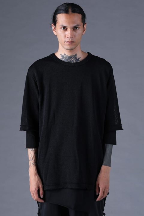 《2027SS先行予約分》Japanese Paper Cotton Knit Layered T-Shirt "Black" / 和紙コットンニットレイヤードTee "ブラック"