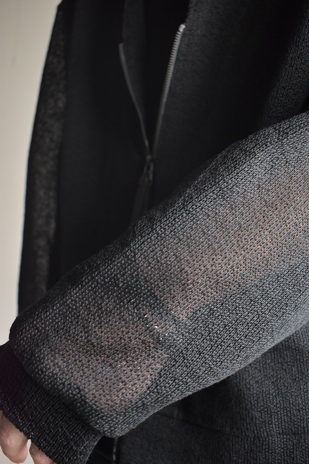 Cotton Low Gauge Knit Cardigan Layered Pullover"Black" / コットンローゲージニットカーディガンレイヤードプルオーバー"ブラック"