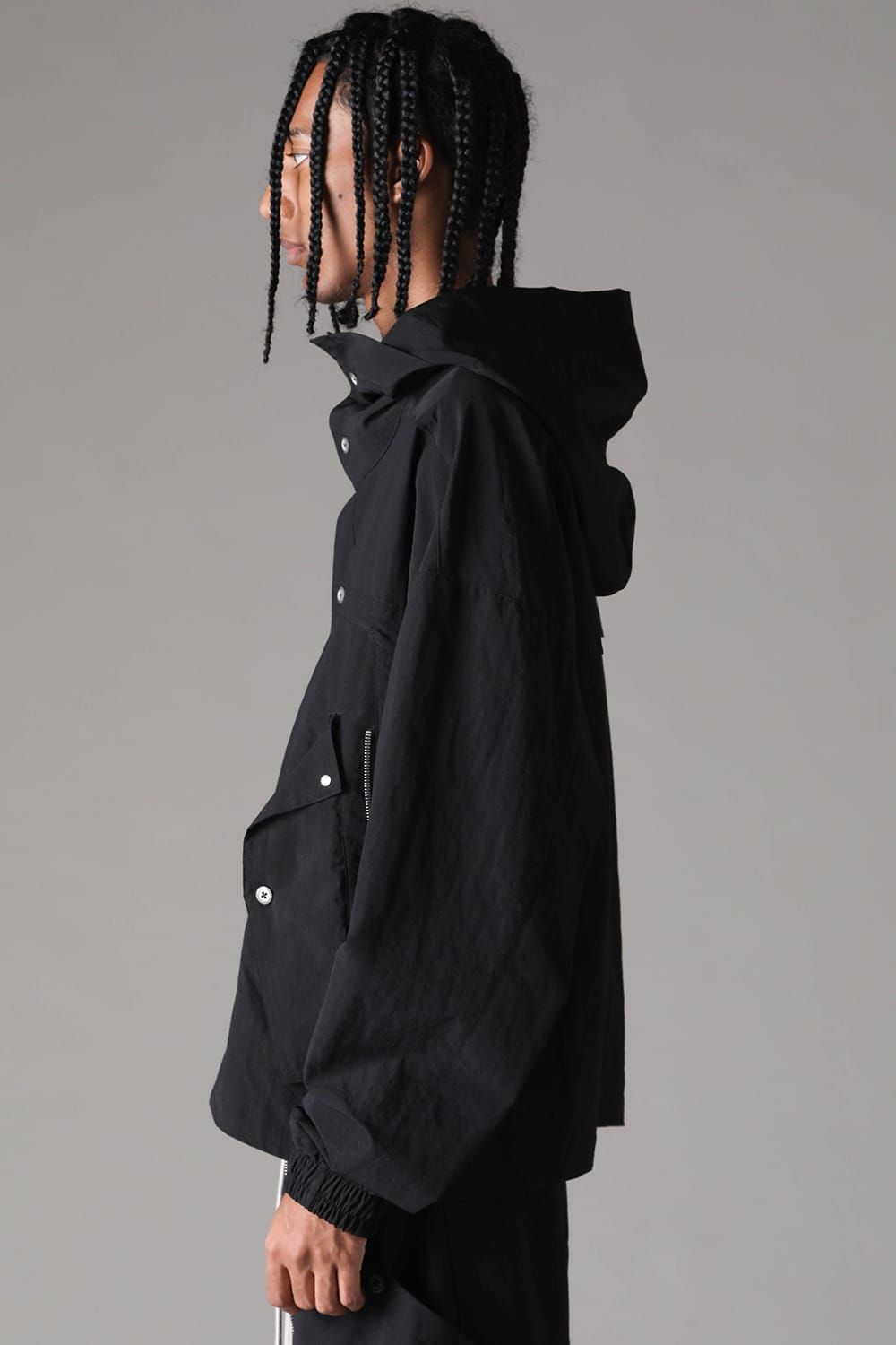《2027SS先行予約》Rayon Nylon Hoodie Blouson "Black / Grey / L.Khaki" /レーヨンナイロンフーディブルゾン"ブラック/グレー/ライトカーキ"