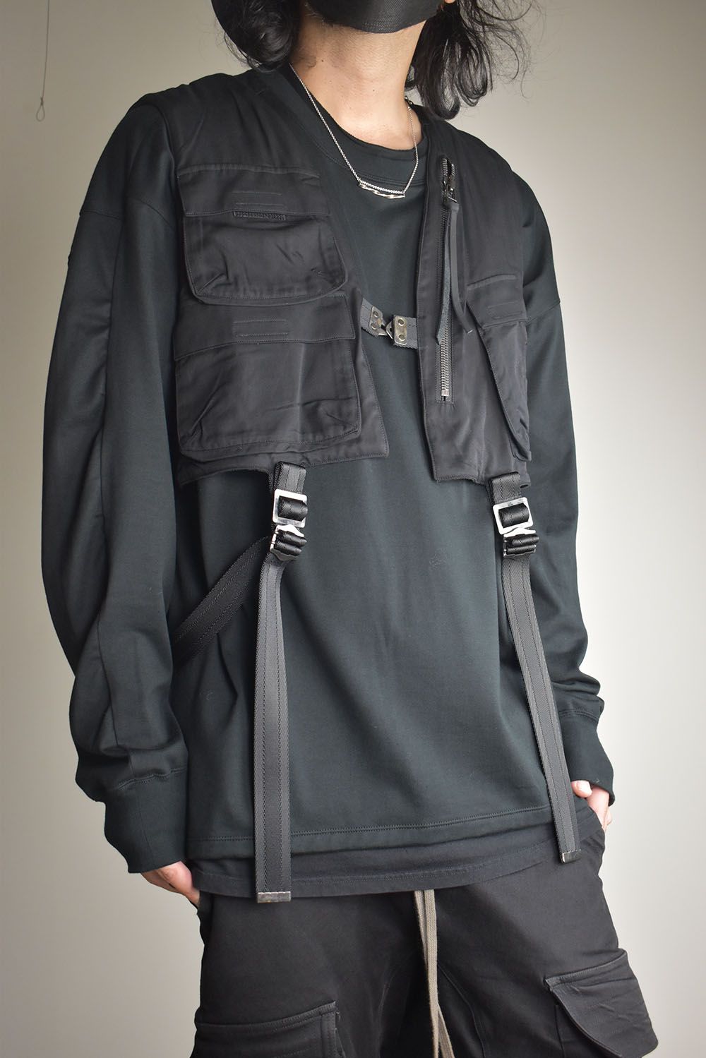 Rayon Twill Vest Hooded Down Jacket "Black" / レーヨンツイルベスト/フードアタッチドダウンジャケット"ブラック"