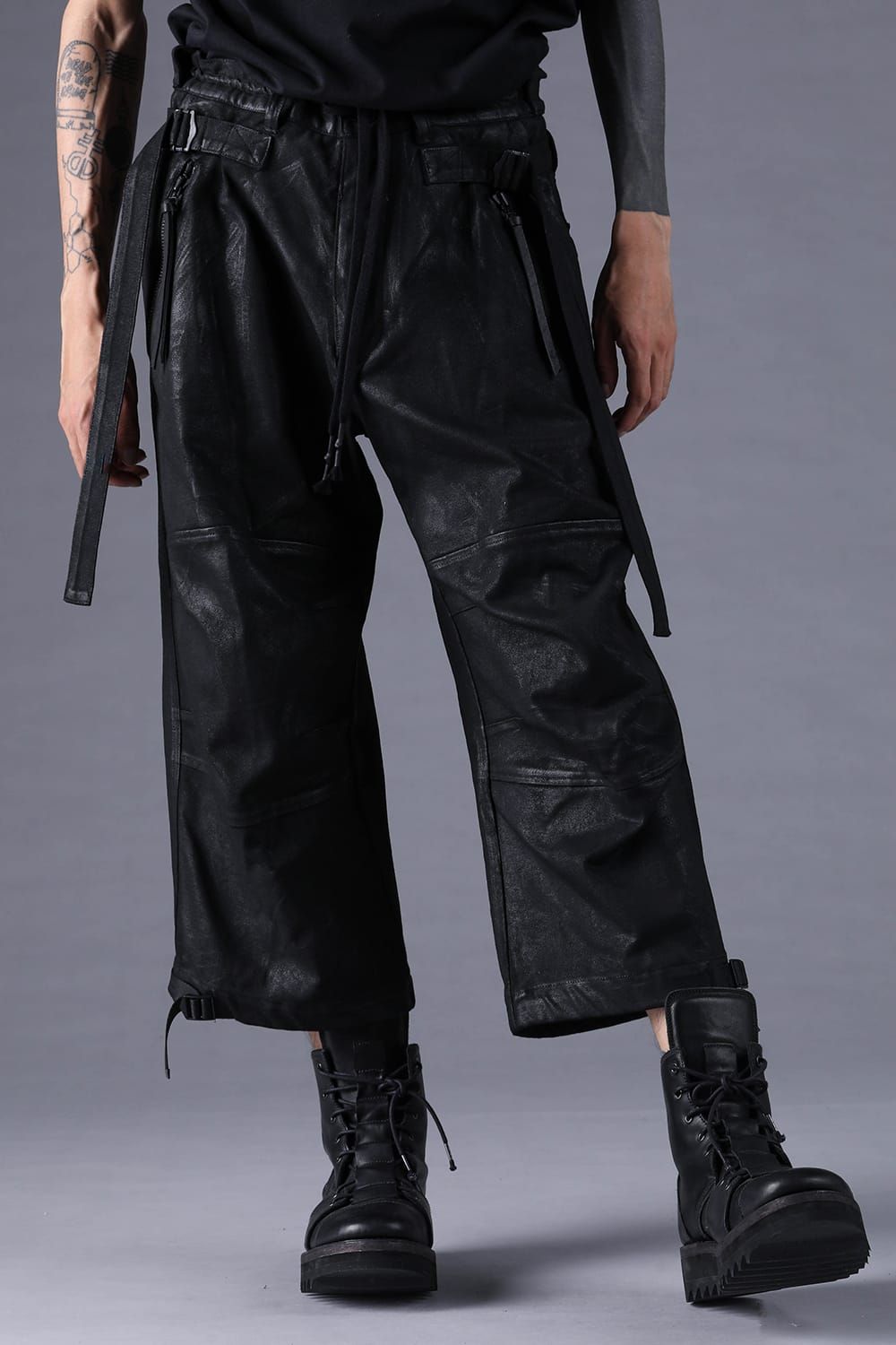《2027SS先行予約分》Product Coated Dry Jersey Wide-Leg Cropped Pants"Black" / 製品コーティングドライジャージーワイドクロップドパンツ"ブラック"