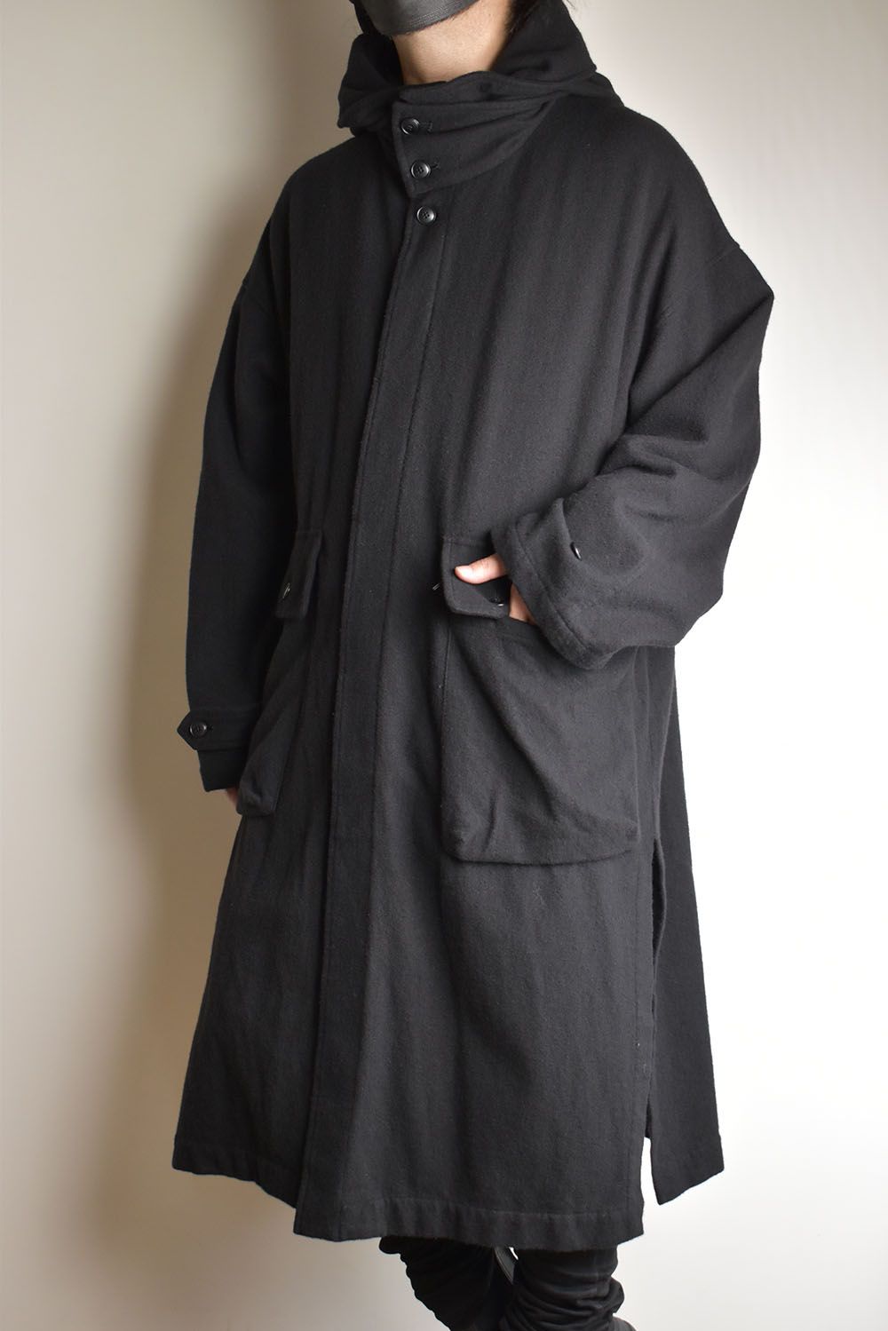 Wool Fulling Product Dyed Coat "Black" / ウール縮絨 製品染めコート"ブラック"