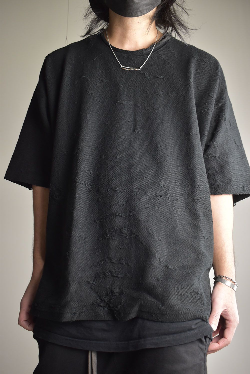 Cotton Damege Jaquard Over Sized Short Sleeve Tee"Black"/コットンダメージジャガードオーバーサイズショートスリーブTee"ブラック"