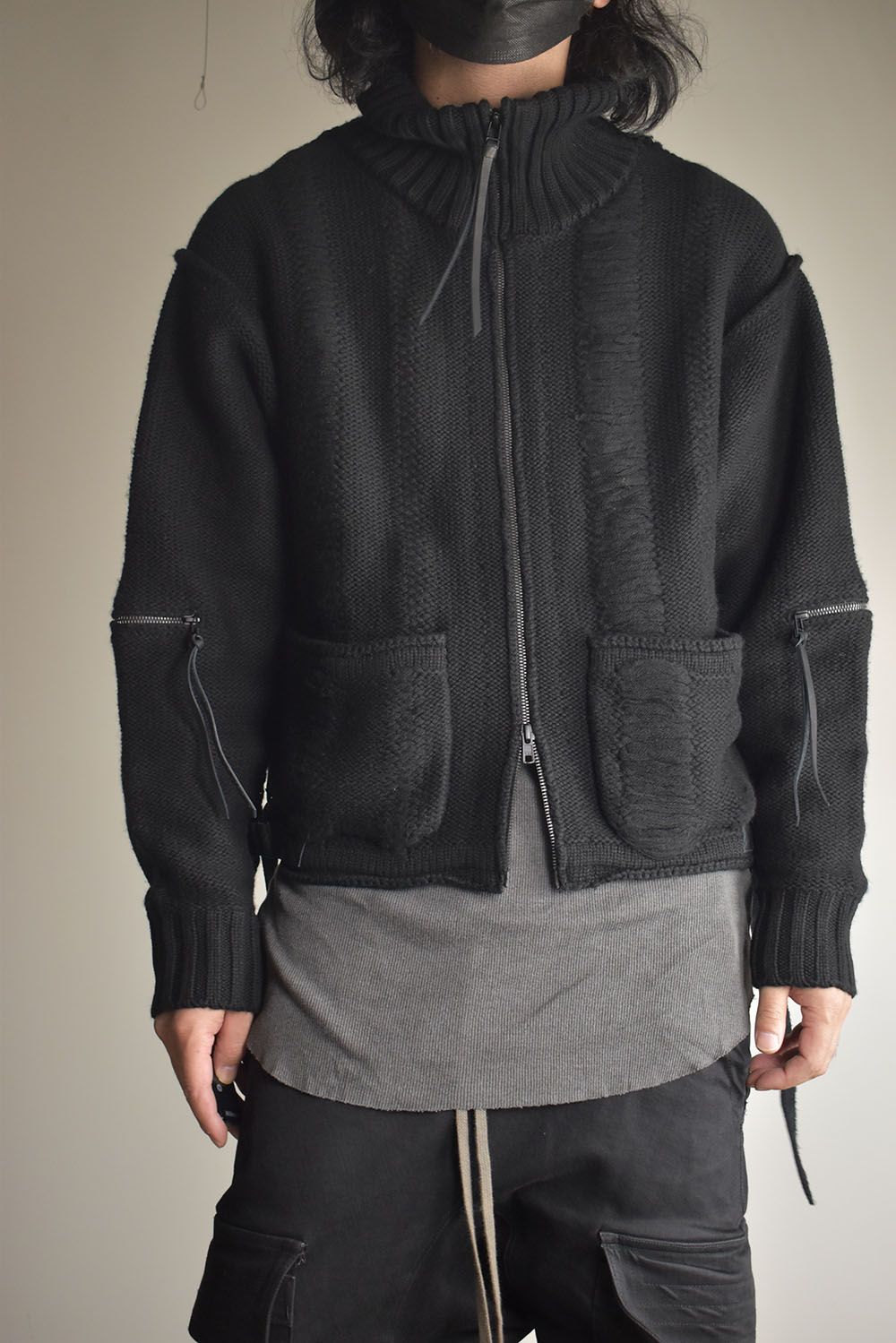 Damage Stripe Knit Cropped Jacket "Black" / ダメージストライプニットクロップドジャケット"ブラック"