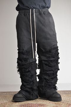 《2025AW先行予約》Damage Denim Tuck Wide Pants"Black"/ダメージデニムタックワイドパンツ"ブラック"