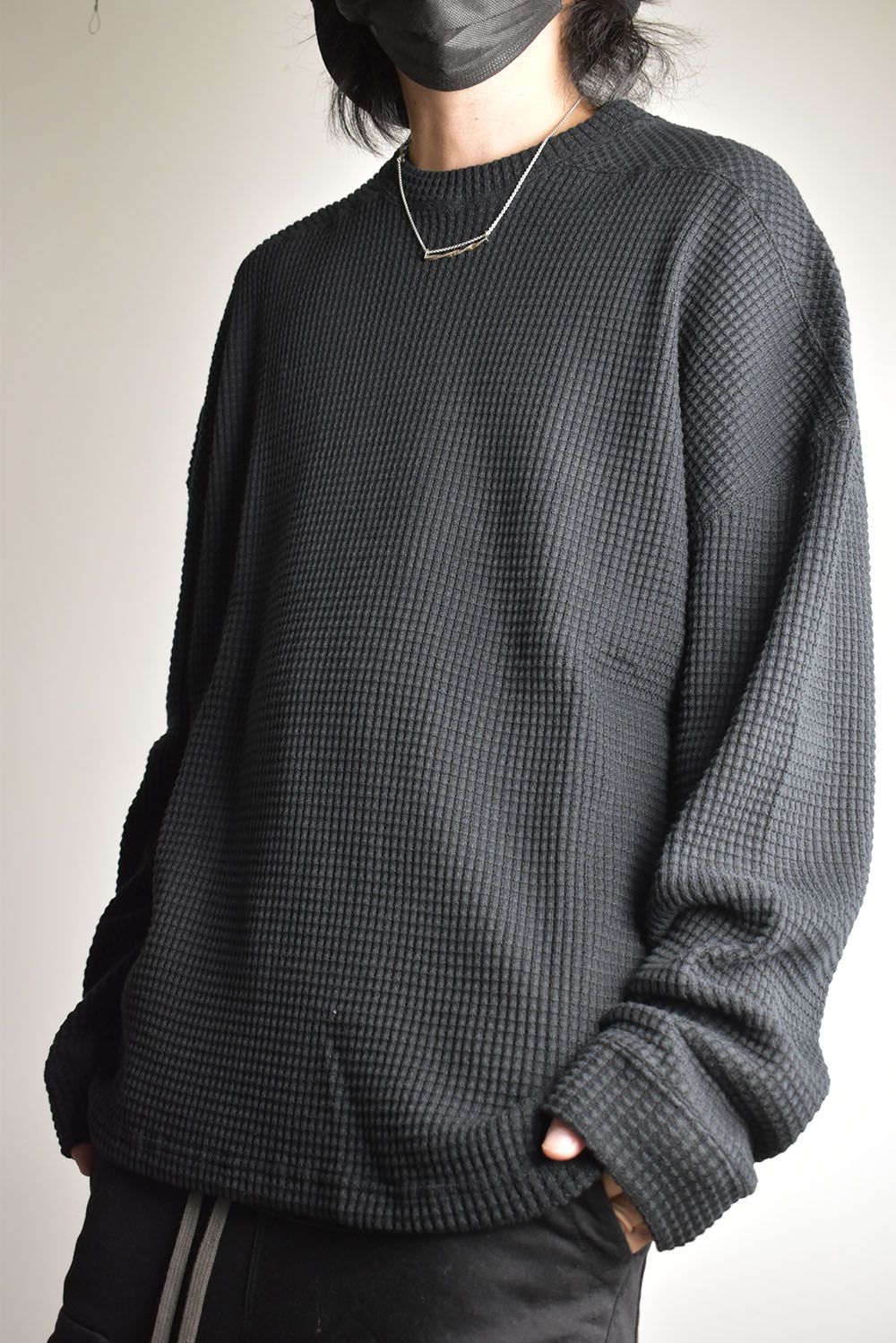 Heavy Waffle Over Size Top"Black" / ヘビーワッフルオーバーサイズトップ"ブラック"