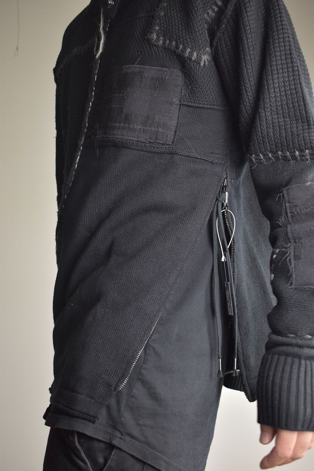 Cotton Cashmere Crust Patch Knit Pullover "Black" / コットンカシミヤクラストパッチニットプルオーバー"ブラック"