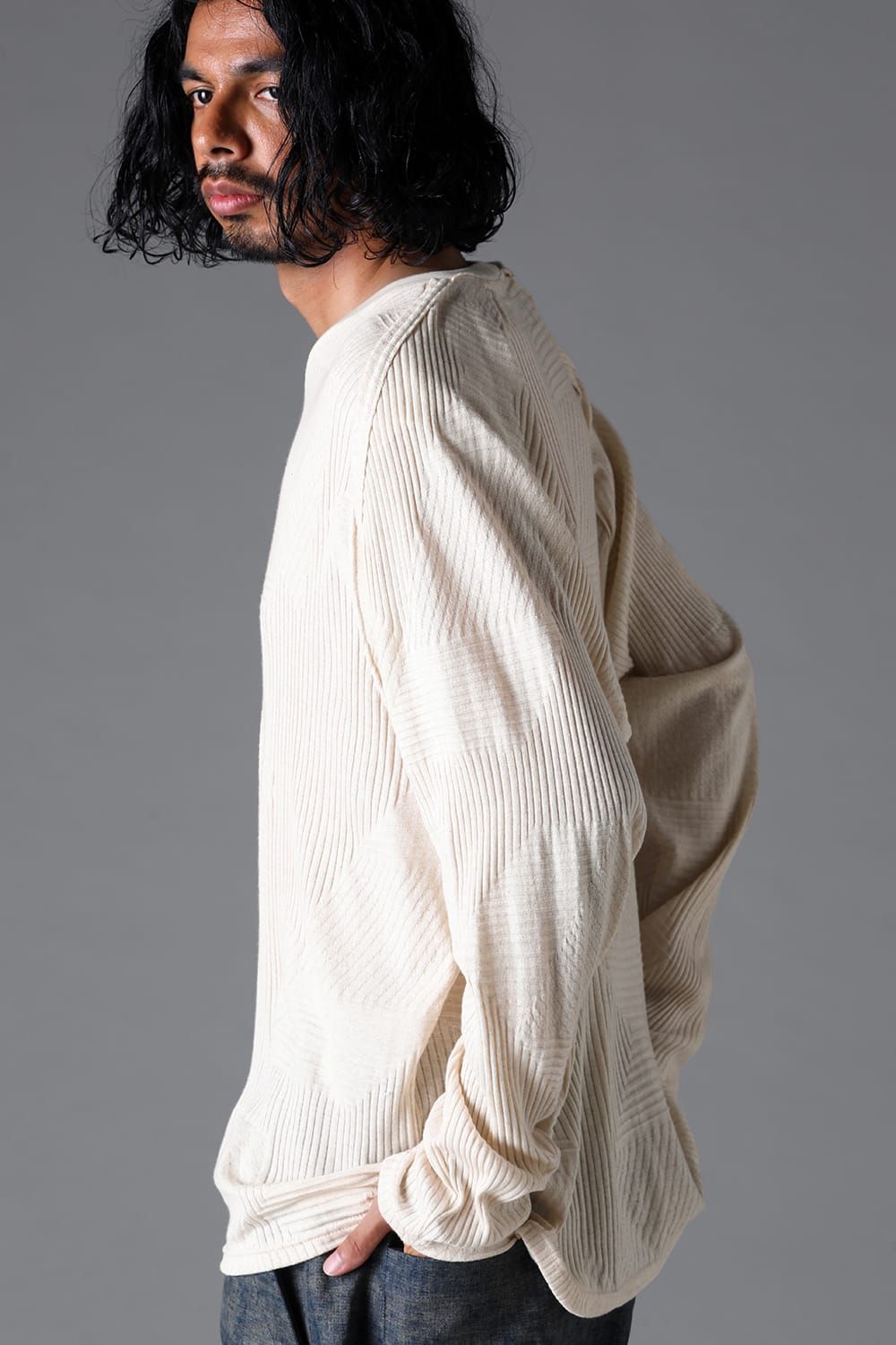《2026SS先行予約》Deformed Stripe Pattern Shiva Long Sleeve Tee "Black / Cream" /ディフォルメドストライプパターンシヴァロングスリーブ"ブラック/クリーム"