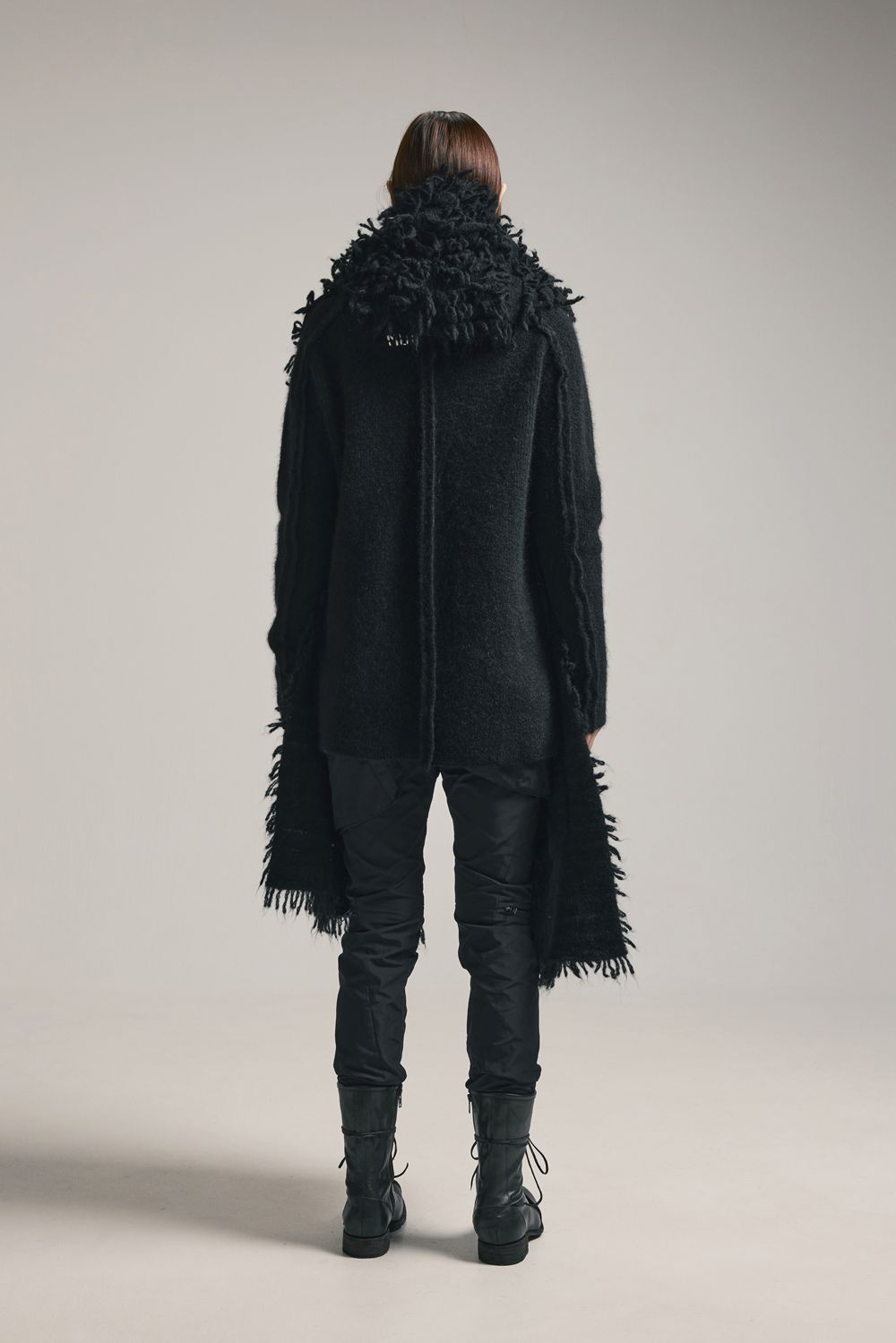 5GG Long Pile Knit Hoodie Stole"Black" / ロングパイルニットフーディストール"ブラック"