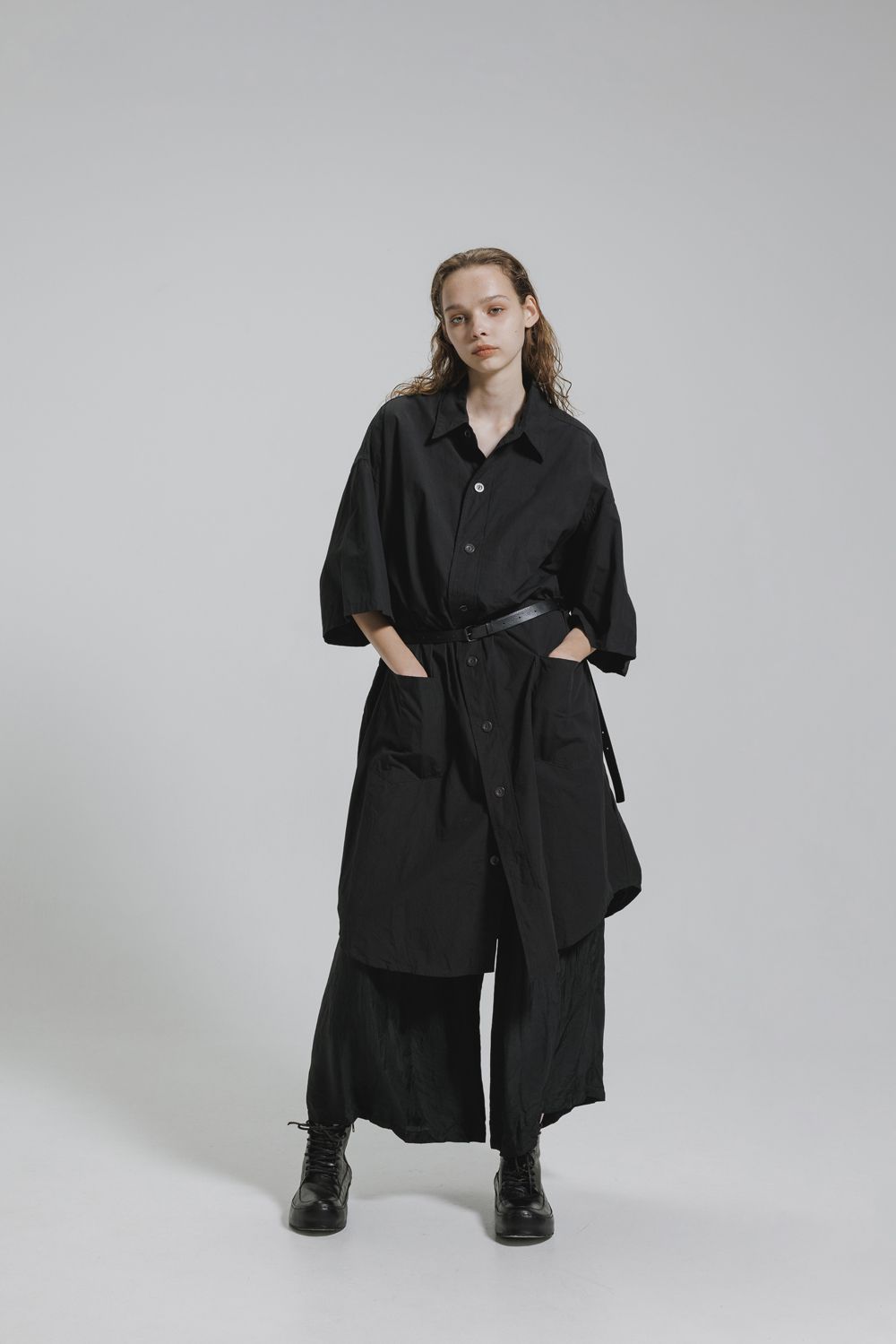 Cotton Broad Short-Sleeved Big Shirt &Dress"Black" / コットンブロード半袖ビッグシャツ / ワンピース"ブラック"