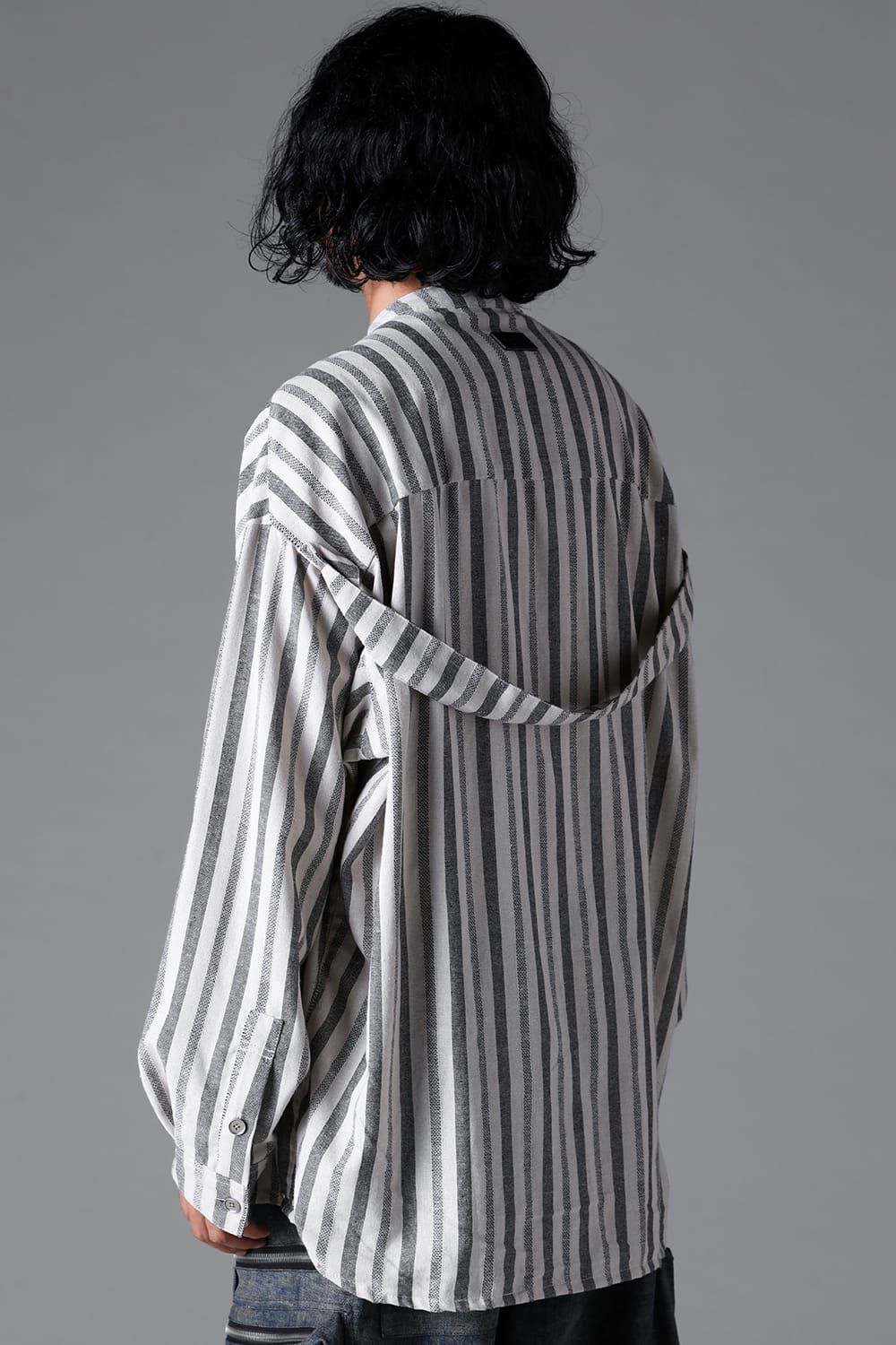 《2026SS先行予約》Vertical Stripes Stand Collar Shirts "Cream×L.Grey" / バーティカルストライプスタンドカラーシャツ"クリーム×グレー"