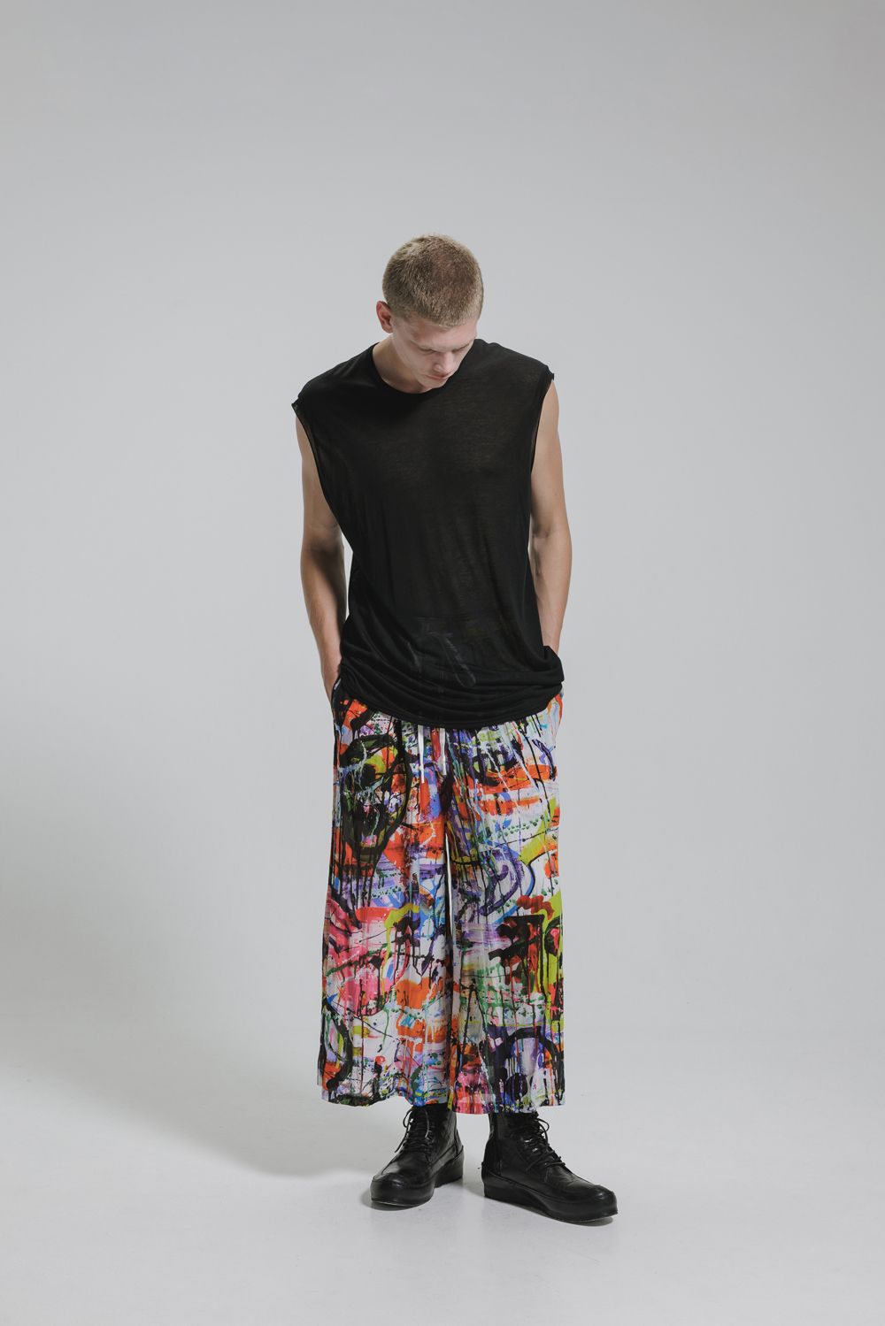 Rayon Chiffon Inkjet Print Wide Cropped Easy Pants"Color Print" / レーヨンシフォンインクジェットプリントワイドクロップドイージーパンツ"カラープリント"