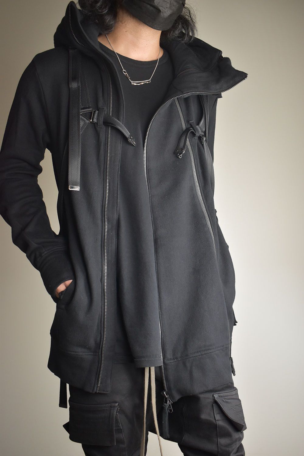 Non-Flammable Fleece Harness Belt W-Zip Hooded Jacket  "Black" / 無燃糸裏毛ハーネスベルトWジップフーデッドジャケット"ブラック"