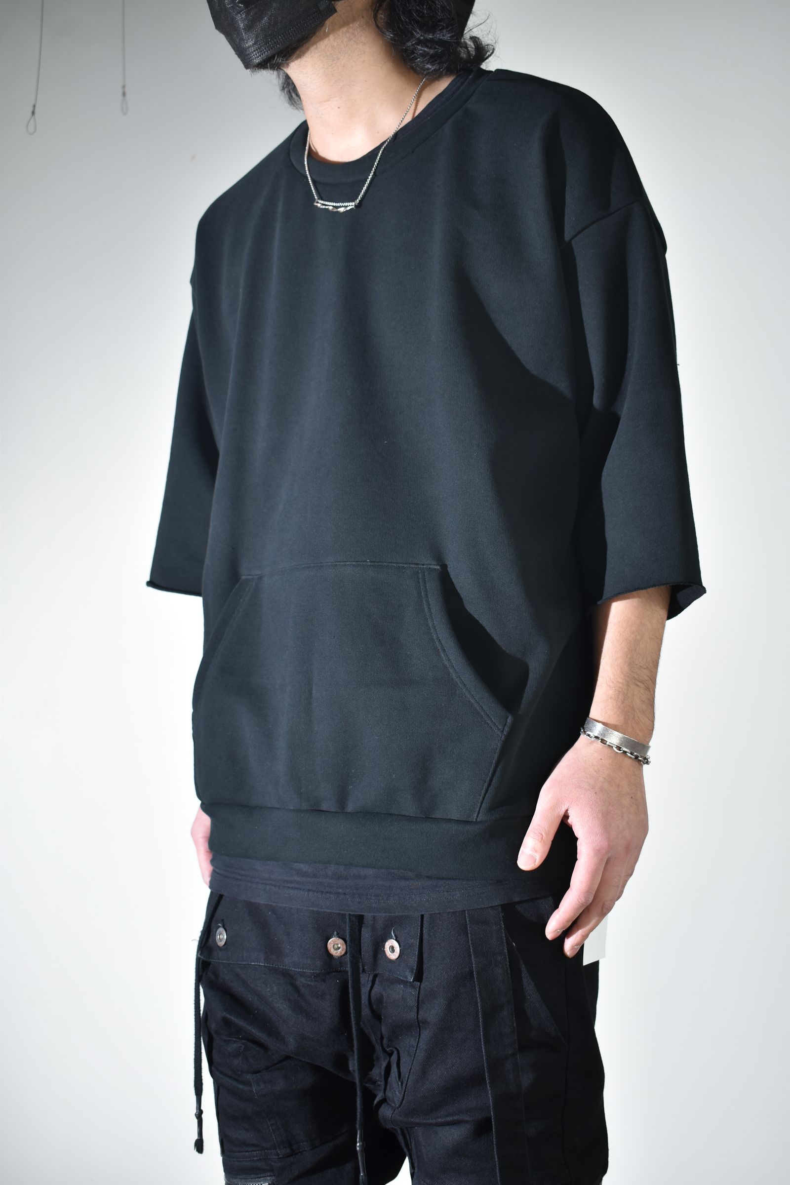 Short Sleeve Sweatshirt with Pocket"Black" / ショートスリーブスウェットシャツ ウィズポケット"ブラック"