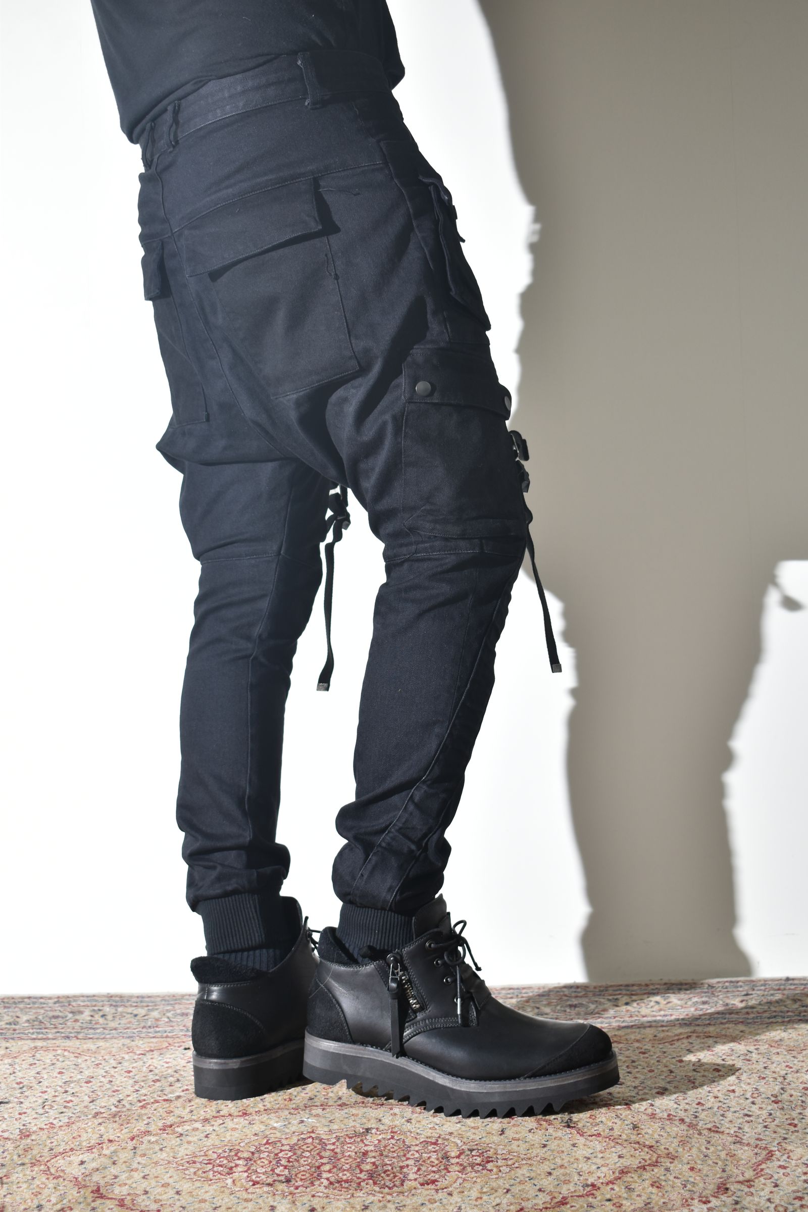 Stretch Denim Belt-Adjustable Cargo Jogger Pants"Black" / ストレッチデニムベルトアジャストカーゴジョグパンツ"ブラック"