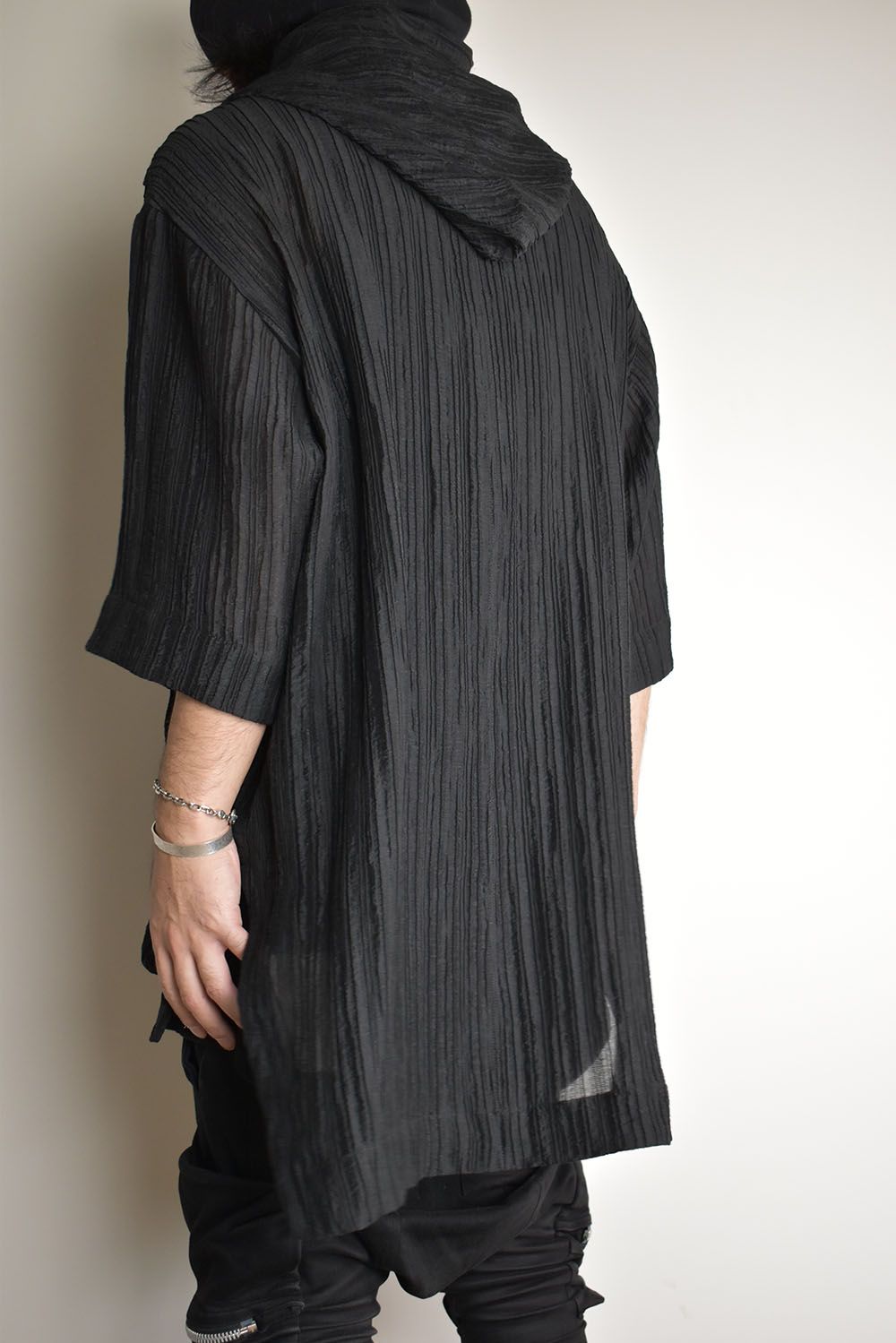 Sheer Yoryu Hoodie Shirts"Black"/シアーフーディシャツ"ブラック"