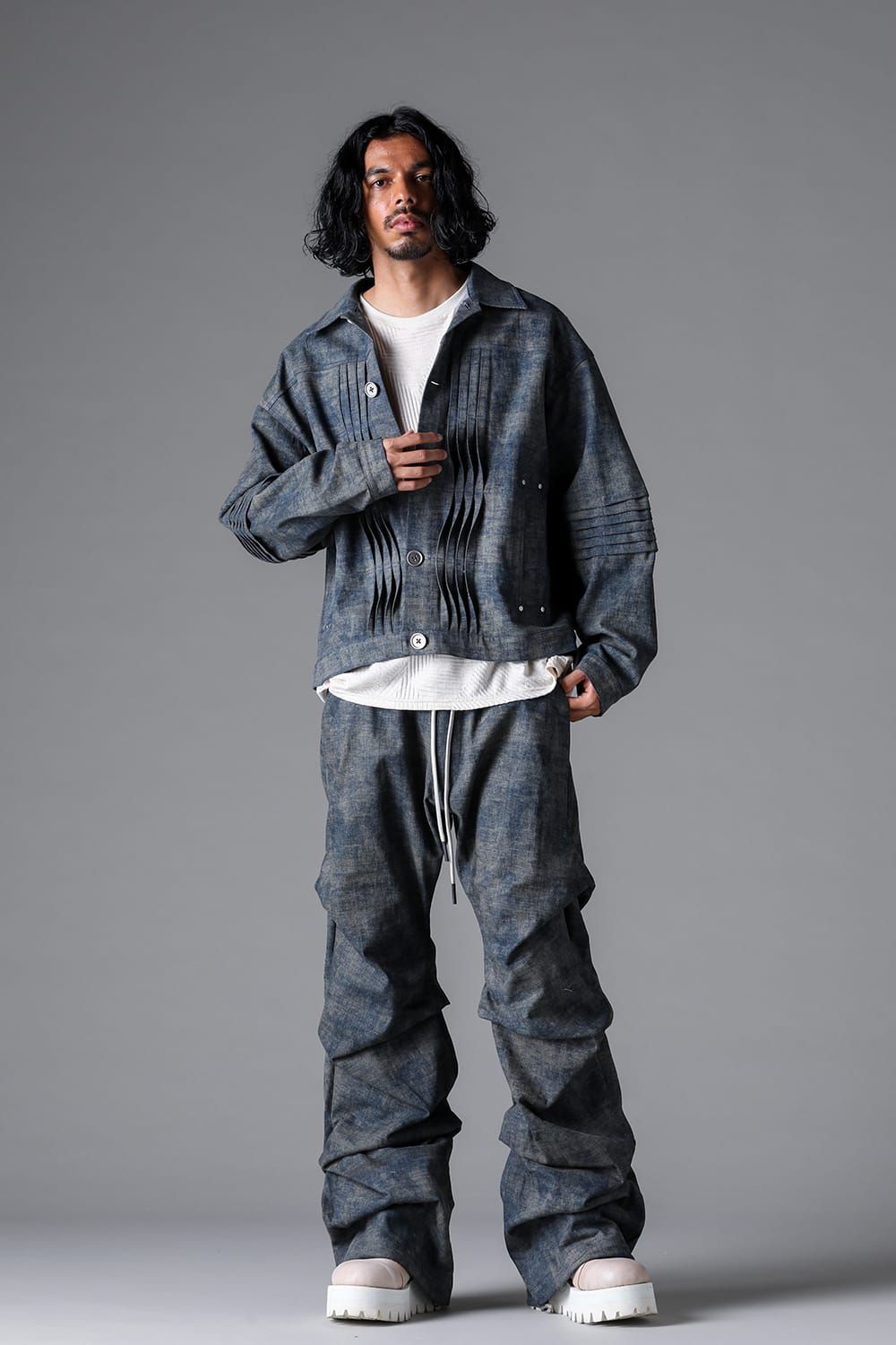 《2026SS先行予約》Blended Shades Denim Tuck Bootscut Pants"D.verdigris / L.verdigris /Steel Blue"/ ブレンデッドシェイドデニムタックブーツカットパンツ"ダークベルディグリ/ライトベルディグリ/スティールブルー"