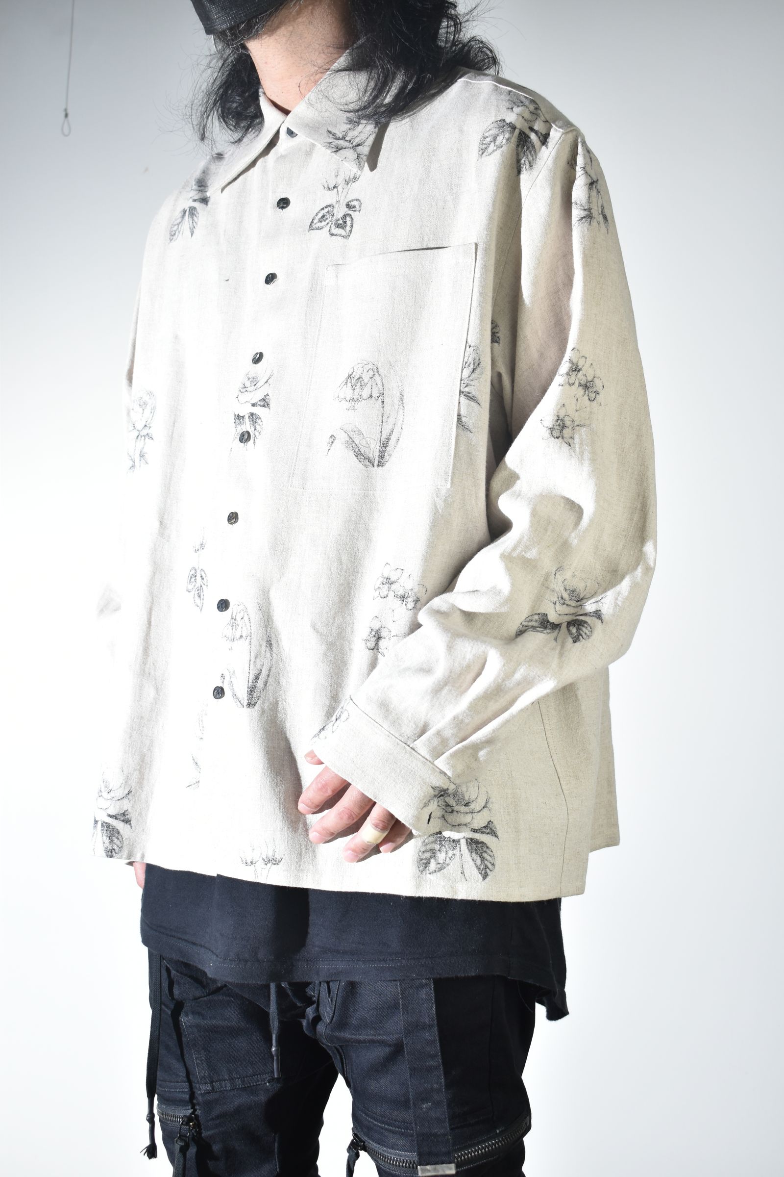 Botanical Print Oversized Shirt "Ecru" / ボタニカルプリントオーバーサイズシャツ"エクリュ"