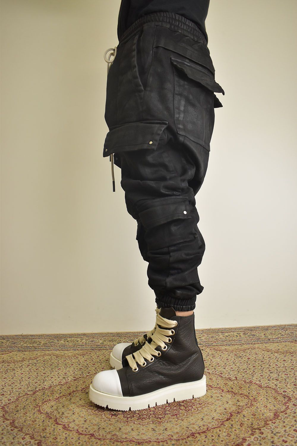 Coating Bonding Sarouel Cargo Jogger Denim"Black" / コーティングボンディングサルエルカーゴジョガーデニム"ブラック"