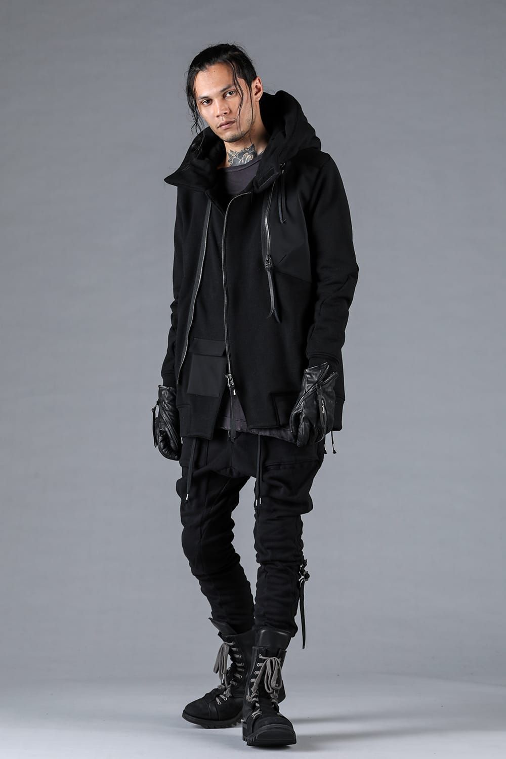 Non-ply Yarn Lined Belt Adjustable Crotch Jog Pants "Black" / 無撚糸裏毛ベルトアジャストロークロッチジョグパンツ"ブラック"