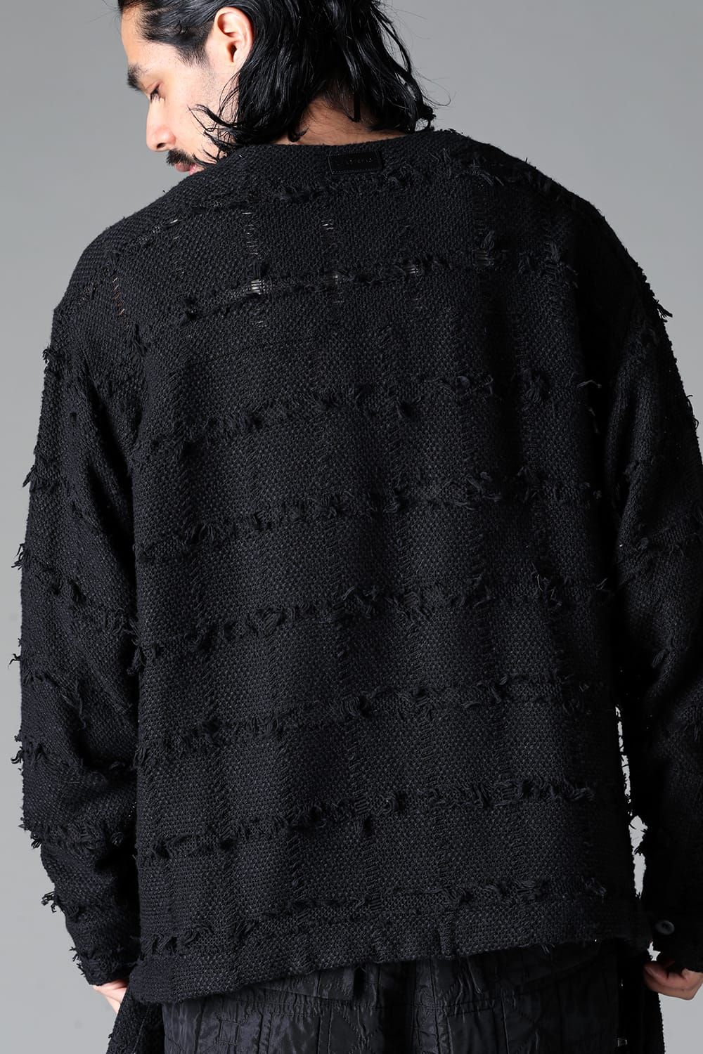 《2025AW先行予約》Fringe Tweed Collarless Shirts"Black"/フリンジツイードカラーレスシャツ"ブラック"