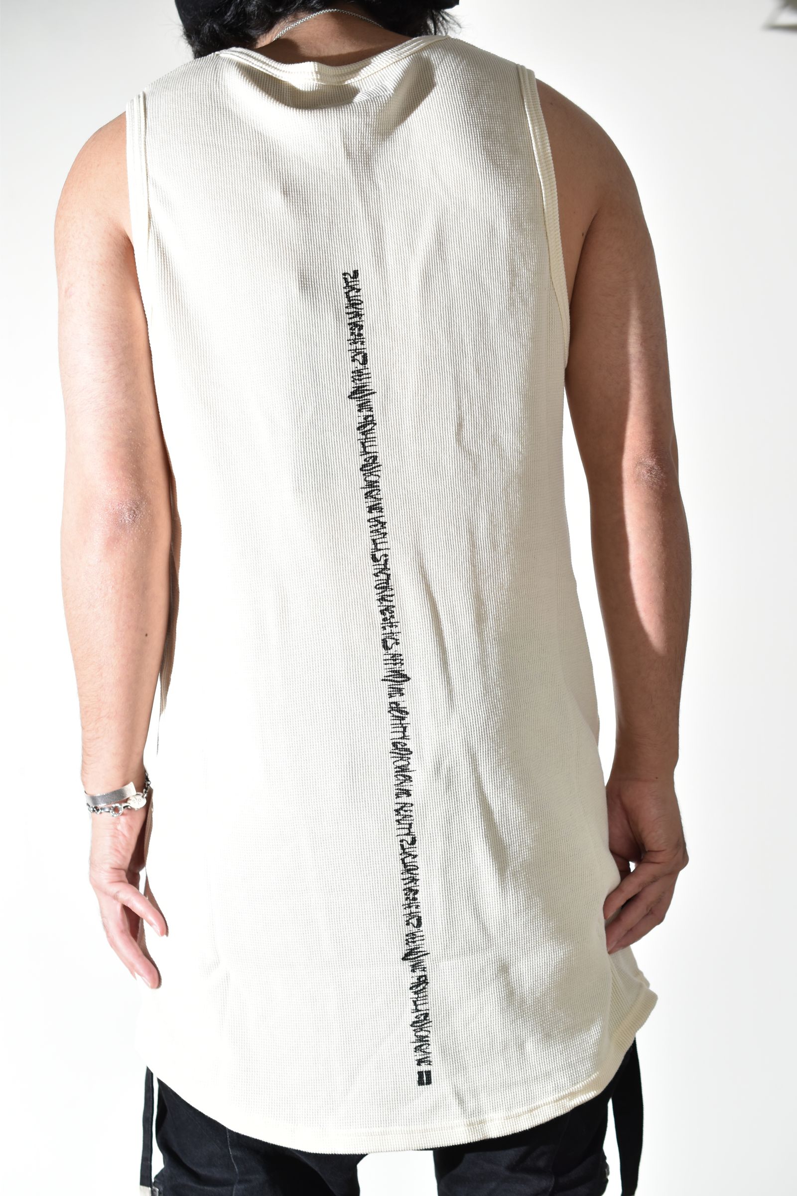 Back Printed Waffle Jersey Long Tank Top"Ivory" バックプリントワッフルジャージーロングタンクトップ"アイボリー"