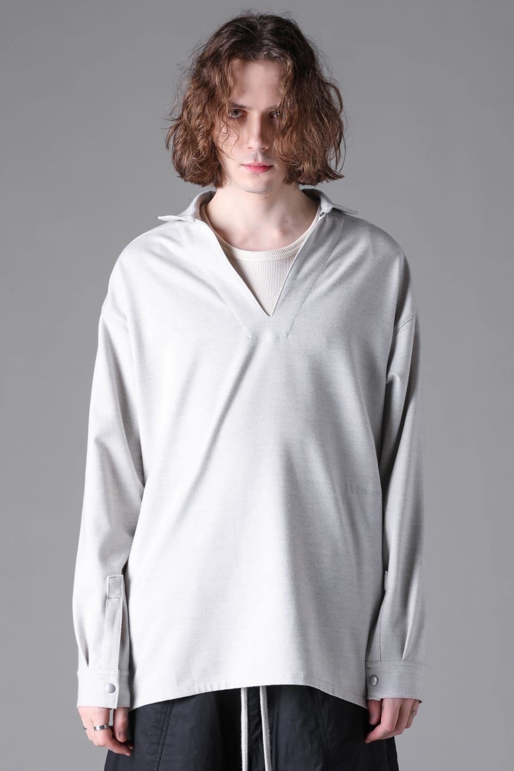 《2026AW先行予約》V Neck Shirts Pullover"Black / L.Grey" / Vネックシャツプルオーバー"ブラック/ライトグレー"