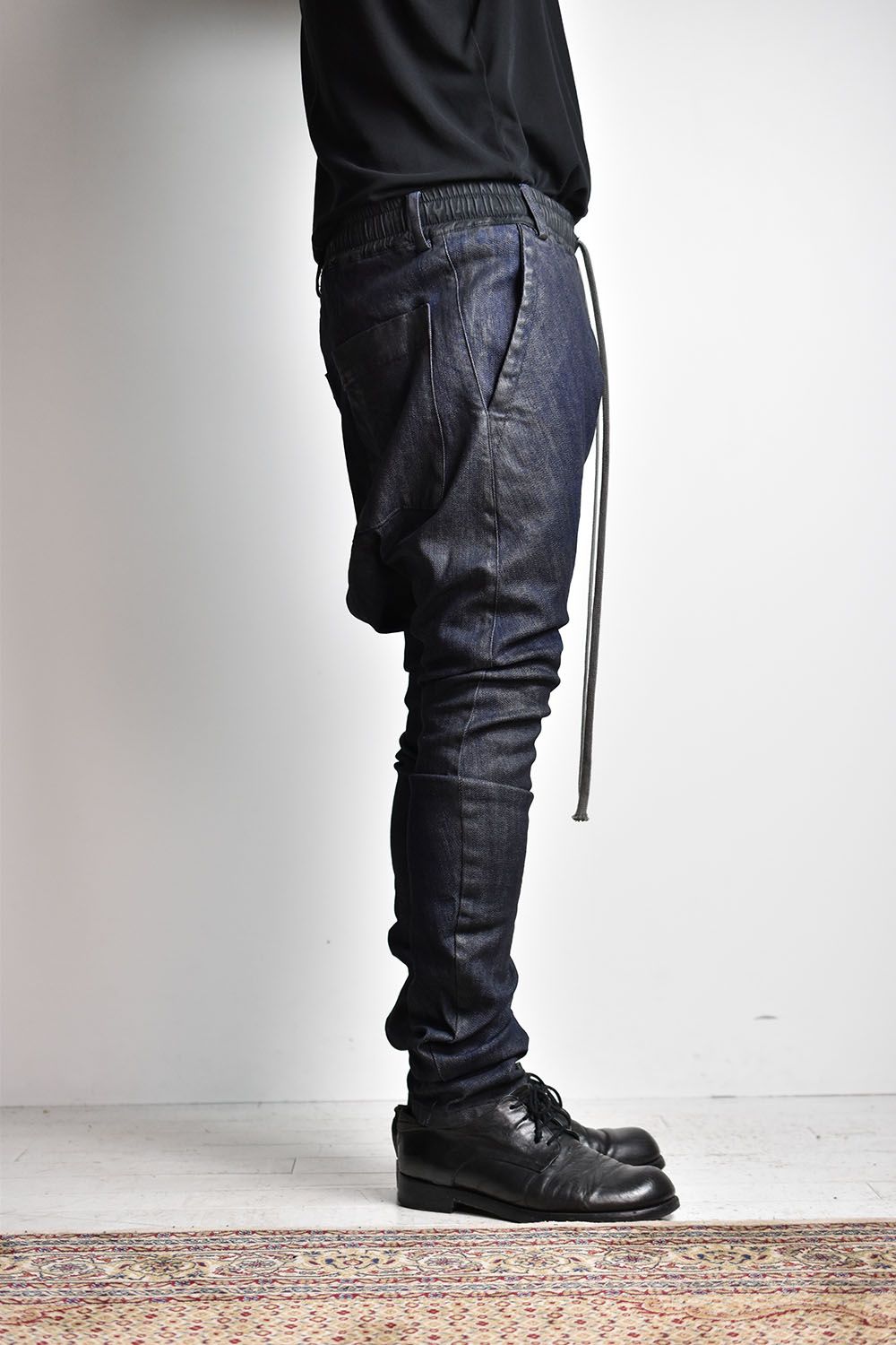 《2025AW先行予約》Coated Stretch denim Sarouel skinny"Blue" / コーティングストレッチデニムサルエルスキニー"ブルー"