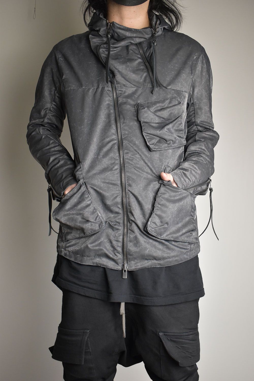 Pigment Coated Washer Nylon Hooded Jacket"Black" / 顔料コーティングワッシャーナイロンフーデットジャケット"ブラック"