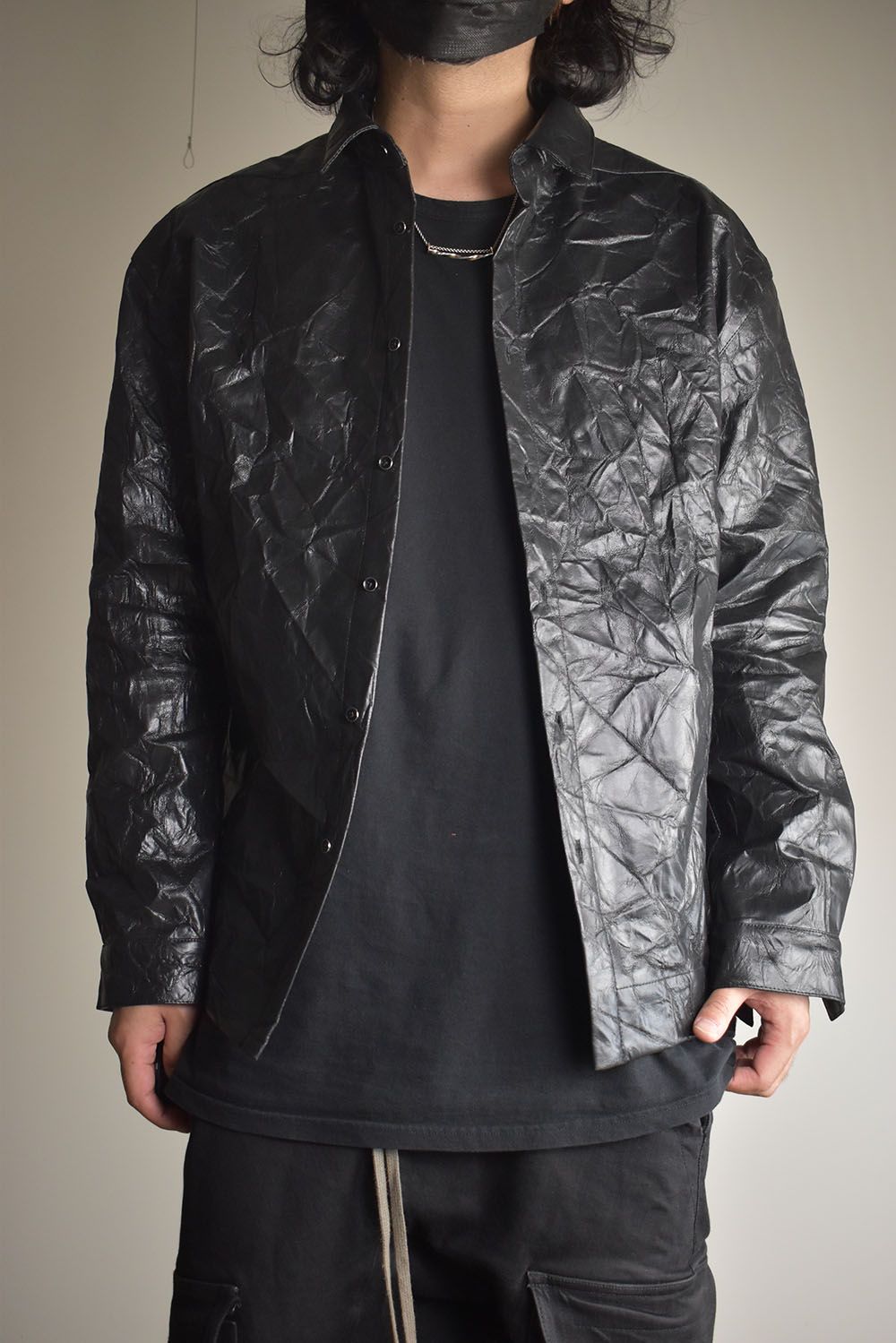 Washer Synthetic Leather Shirts"Black" / ワッシャーシンセティックレザーシャツ"ブラック"