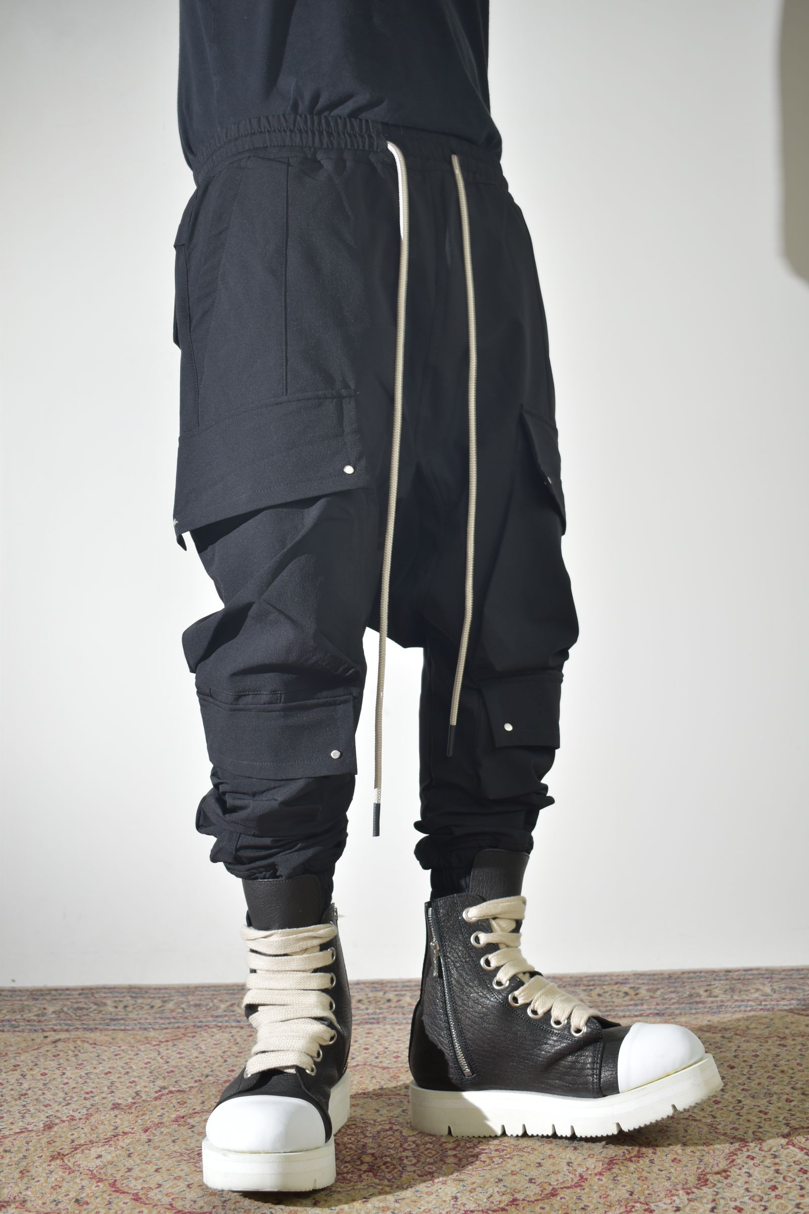 Stretch Nylon Military Sarouel Pants"Black" / ストレッチナイロンミリタリーサルエルパンツ"ブラック"