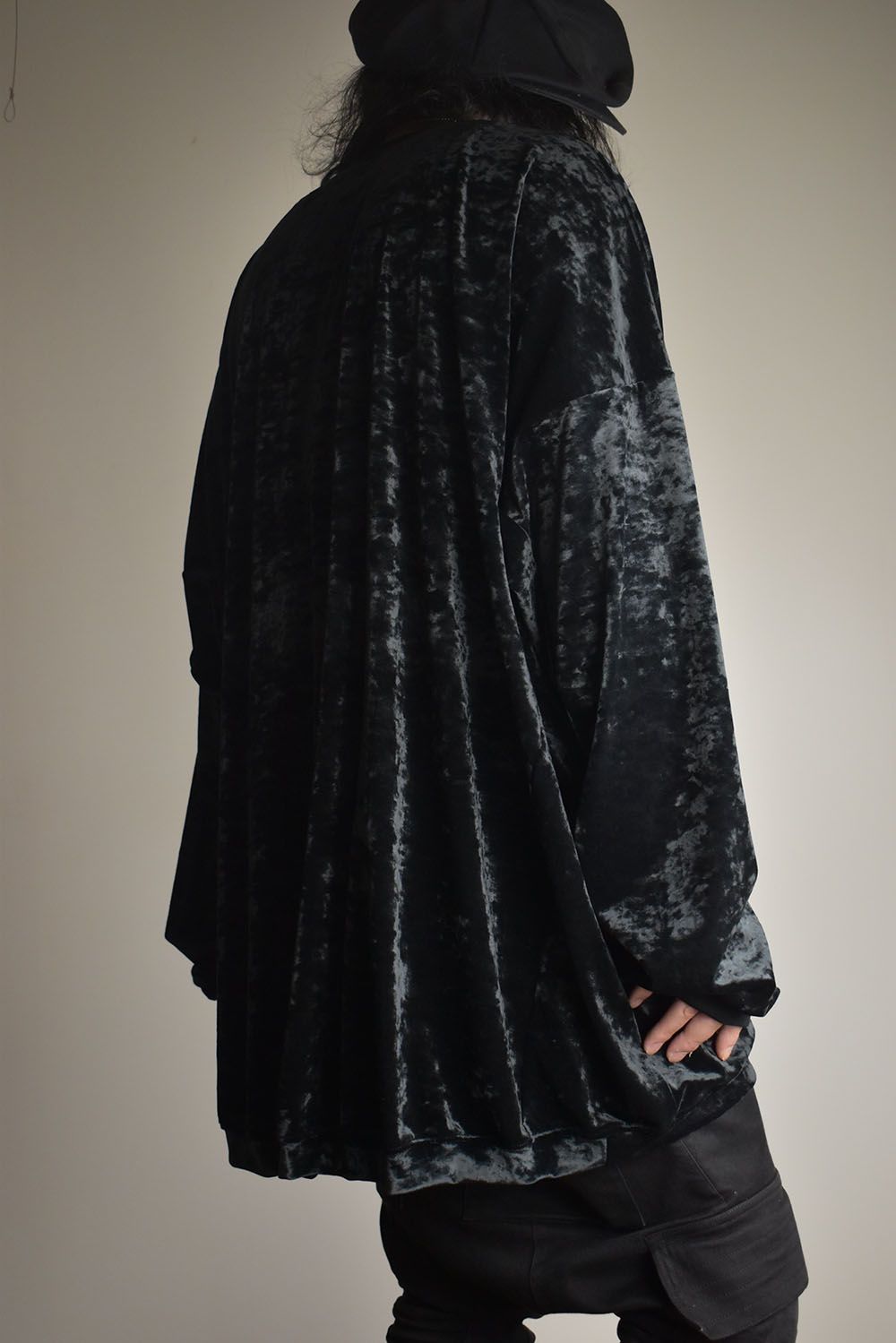 Washer Velor Jumbo Crew Neck Top"Black" / ワッシャーベロアジャンボクルーネックトップ"ブラック"