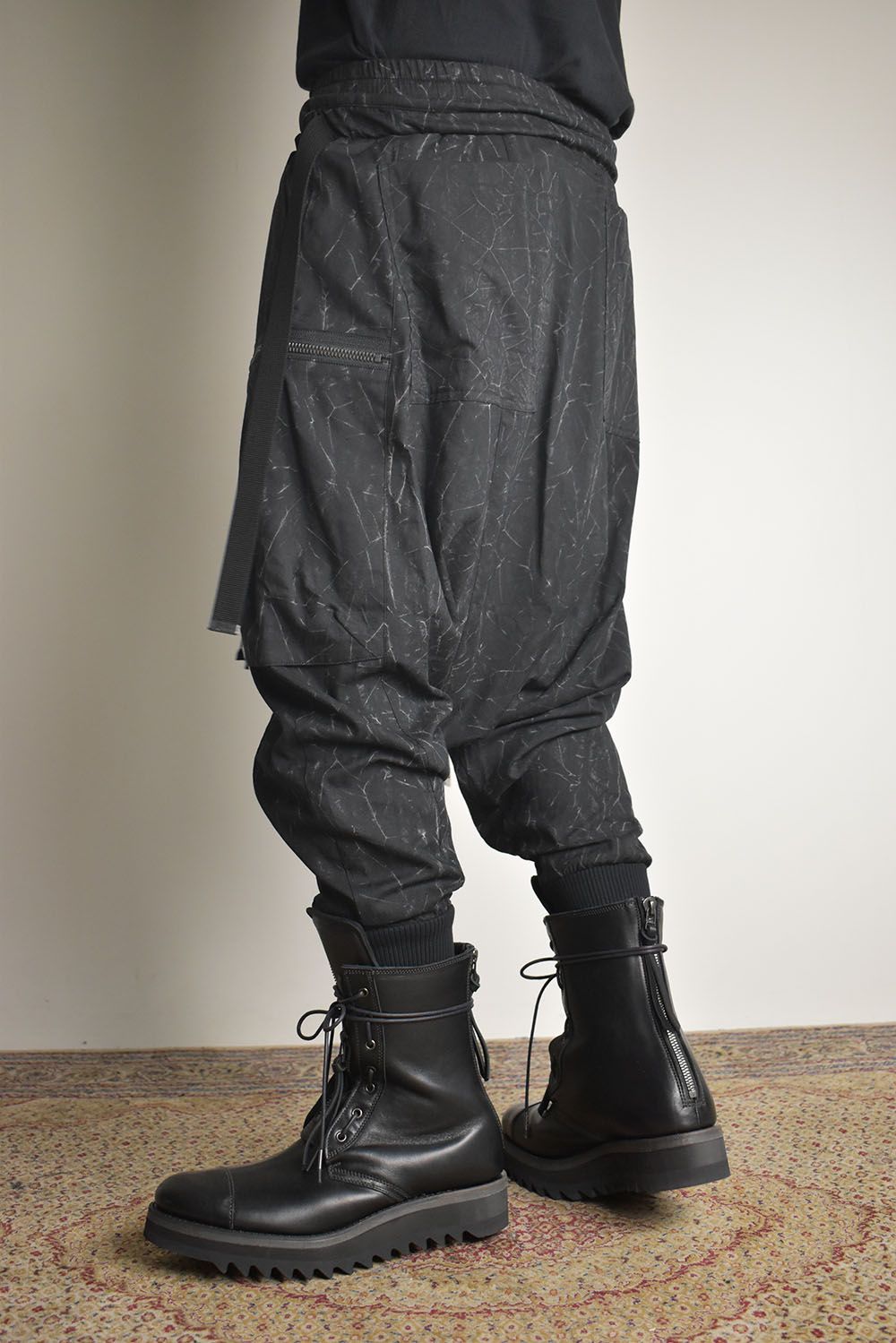 Catch Washer Bleach Belt Adjustable Sarouel Cargo Pants"Black" / キャッチワッシャーブリーチベルトアジャスタブルサルエルカーゴパンツ"ブラック"